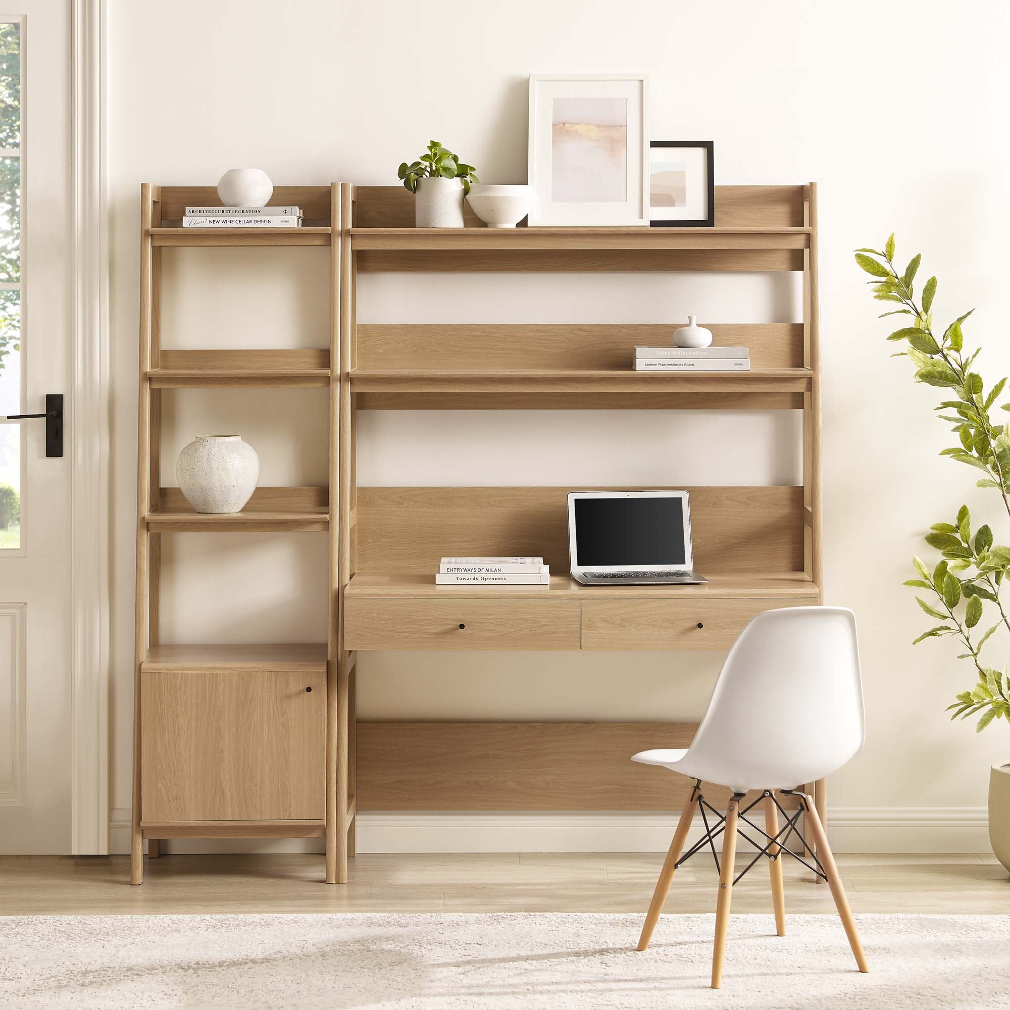 Bixby 2-Piece Wood Office Desk and Bookshelf, Oak