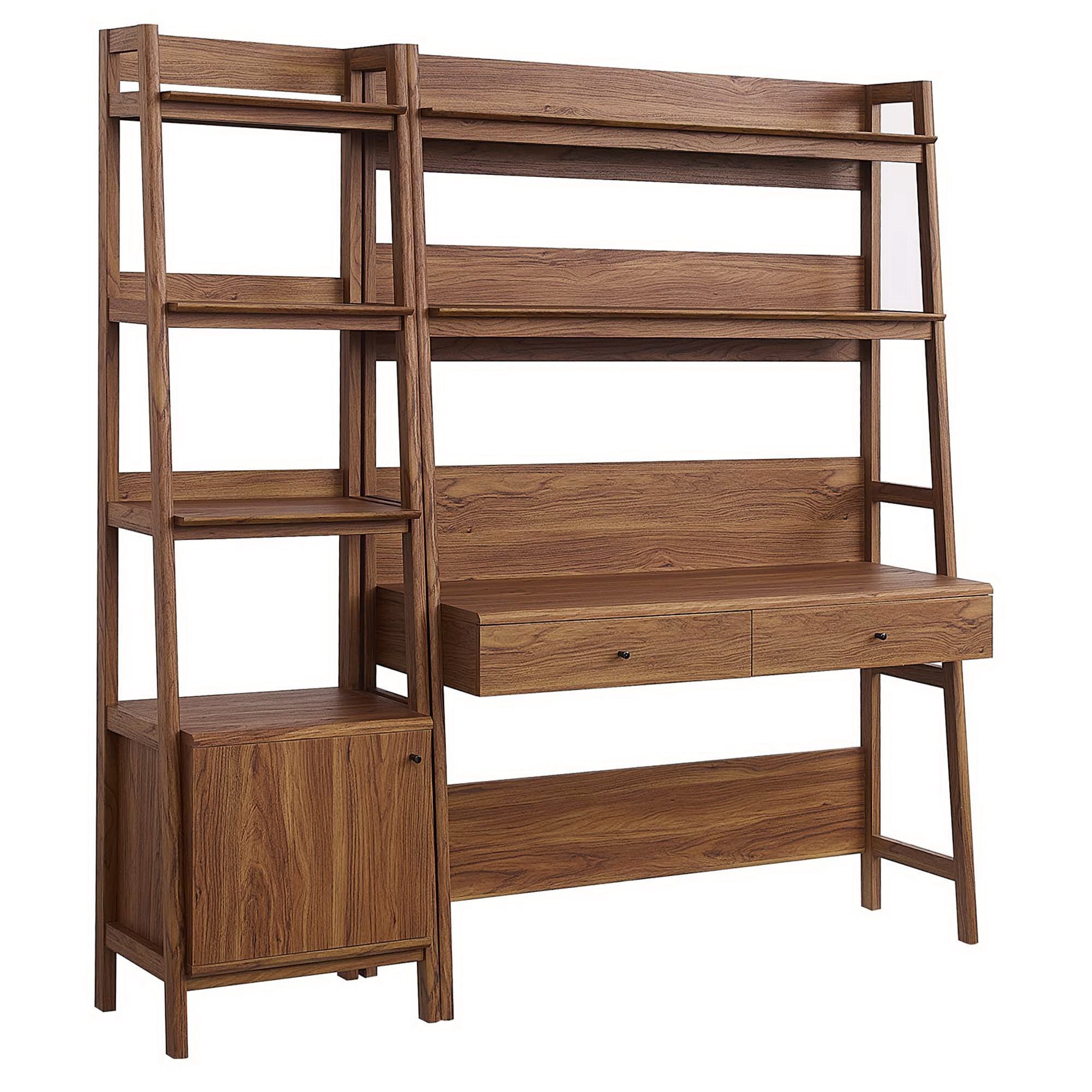 Bixby 2-Piece Wood Office Desk and Bookshelf, Walnut