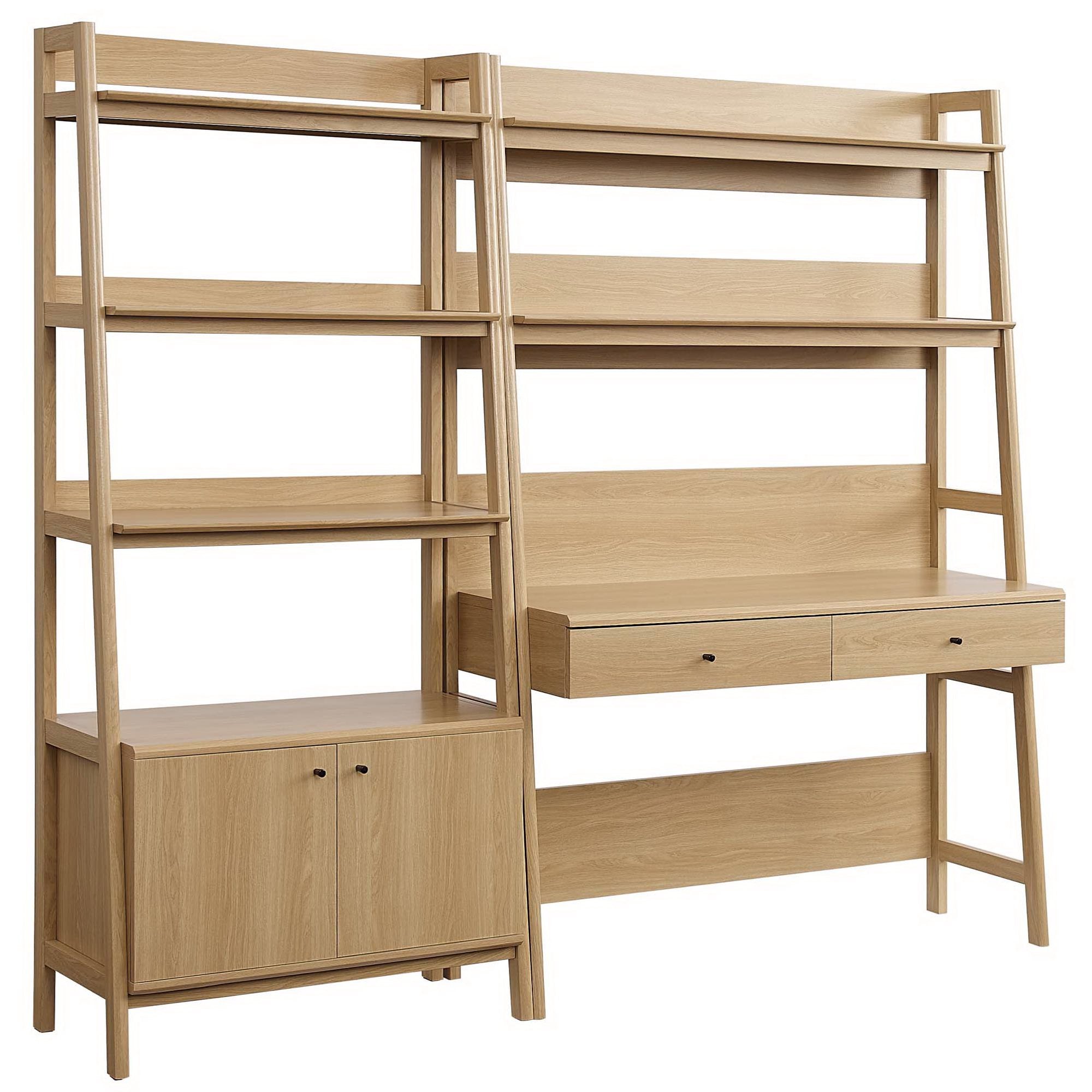 Bixby 2-Piece Wood Office Desk and Bookshelf, Oak