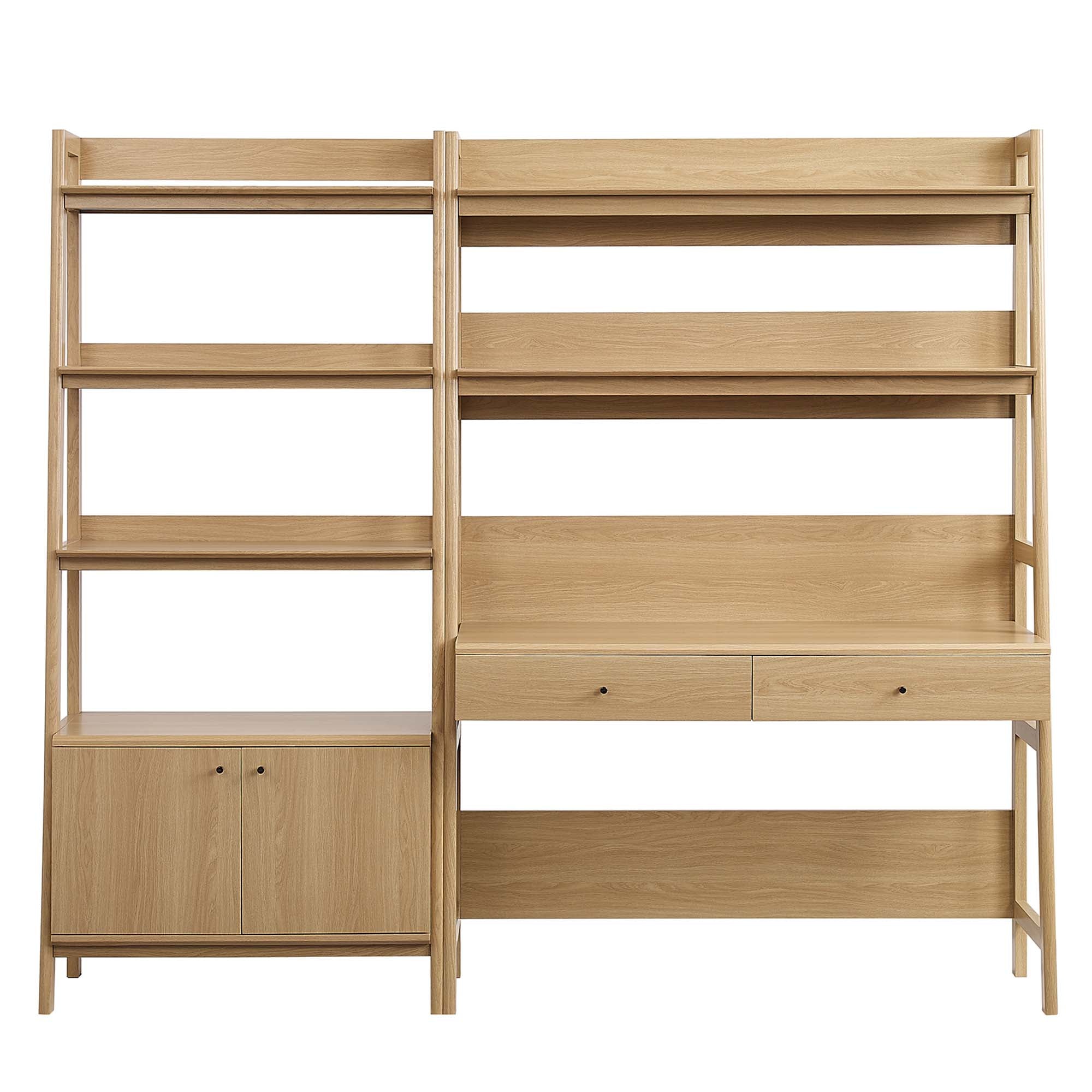 Bixby 2-Piece Wood Office Desk and Bookshelf, Oak