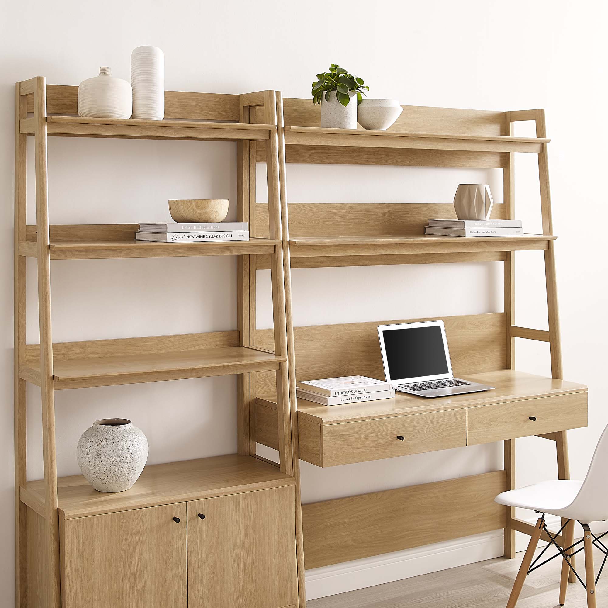 Bixby 2-Piece Wood Office Desk and Bookshelf, Oak