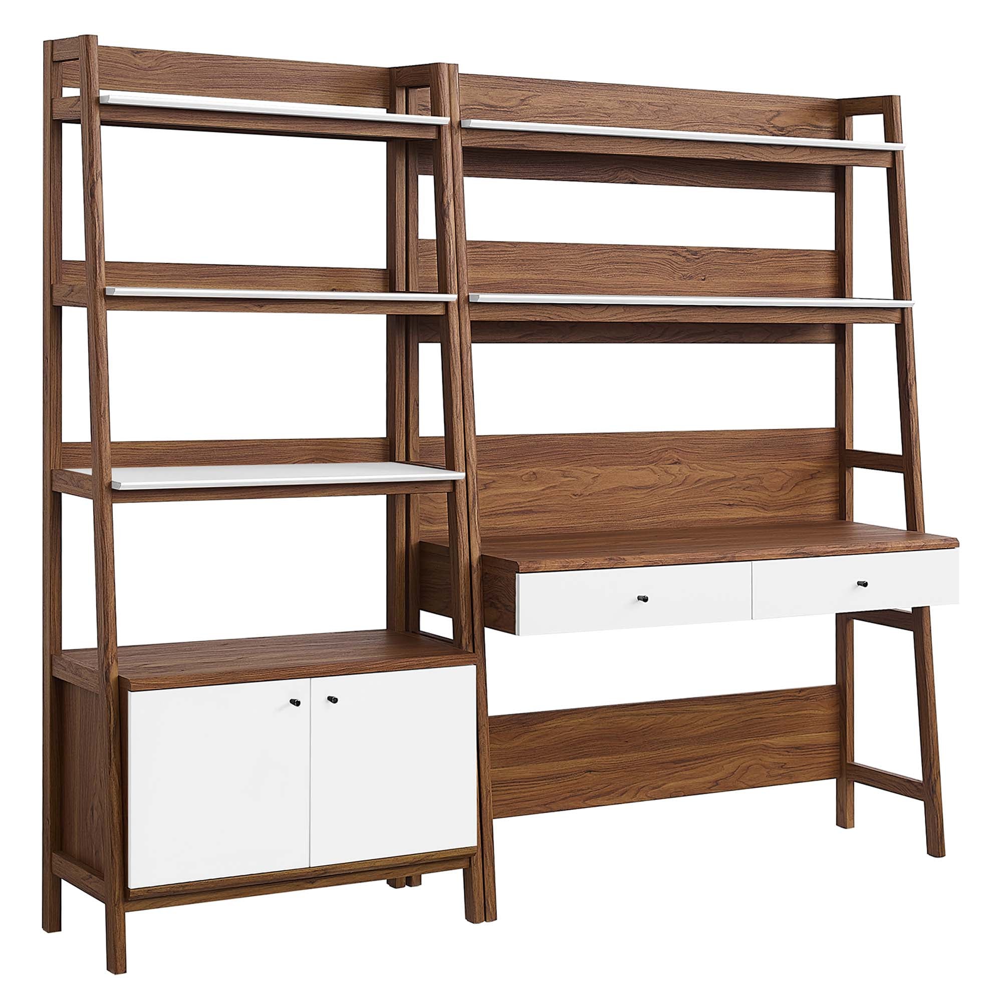 Bixby 2-Piece Wood Office Desk and Bookshelf, Walnut White