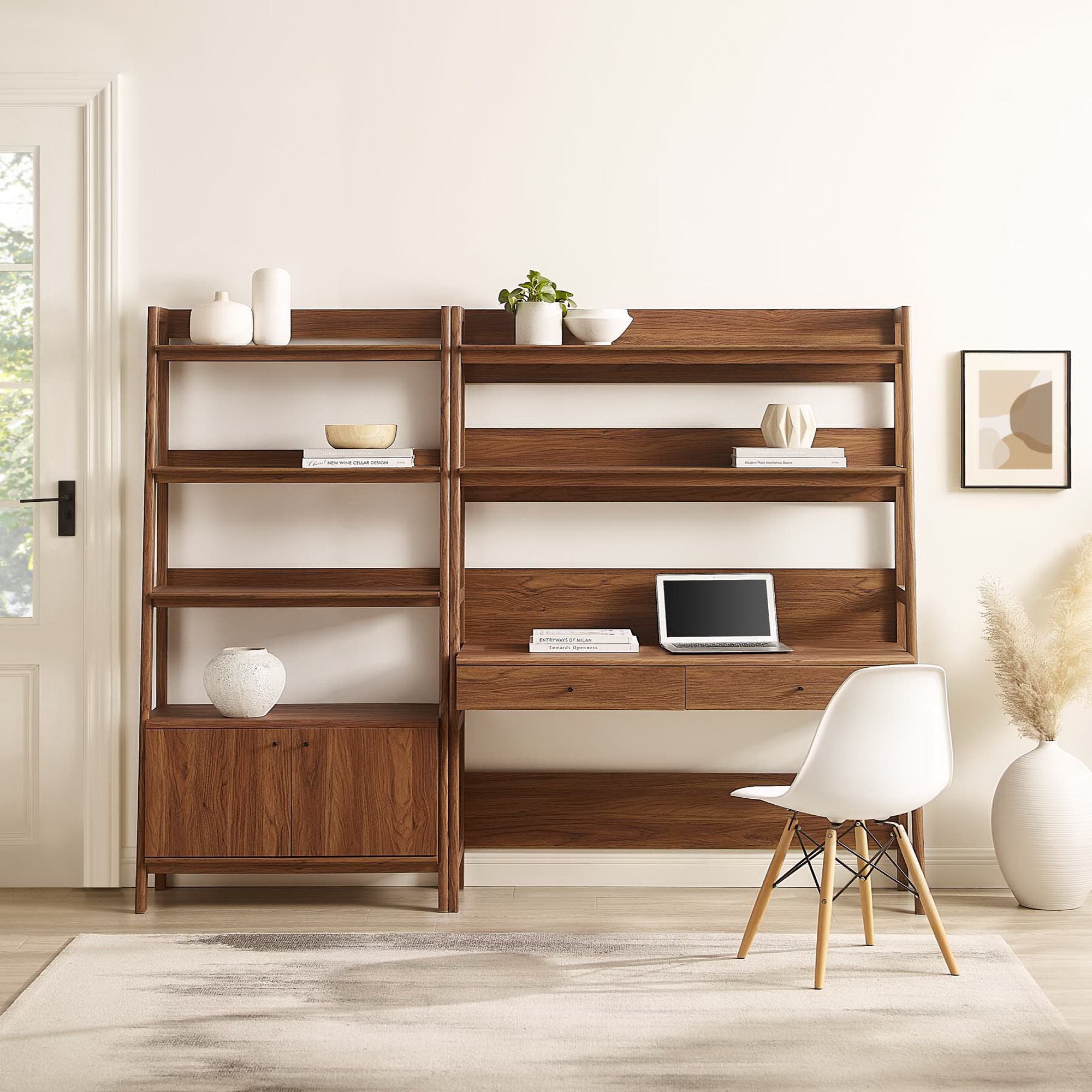 Bixby 2-Piece Wood Office Desk and Bookshelf, Walnut