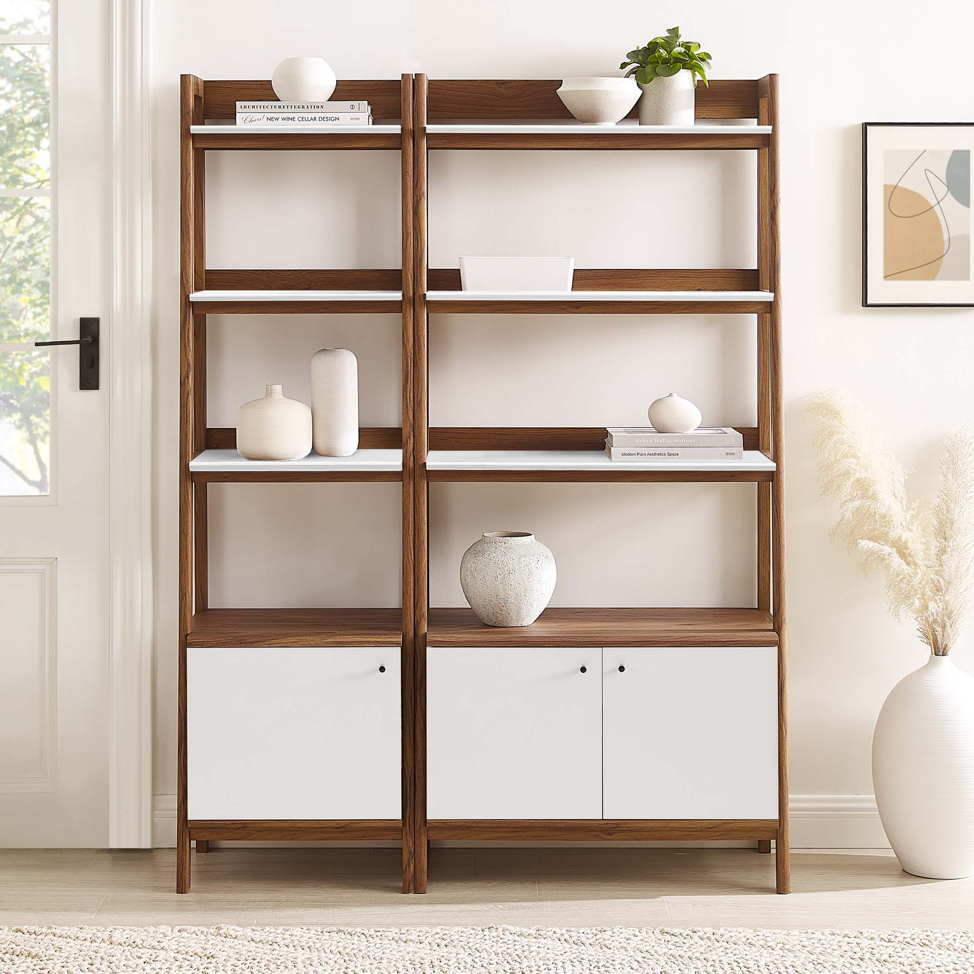 Bixby Wood Bookshelves Set of 2, Walnut White