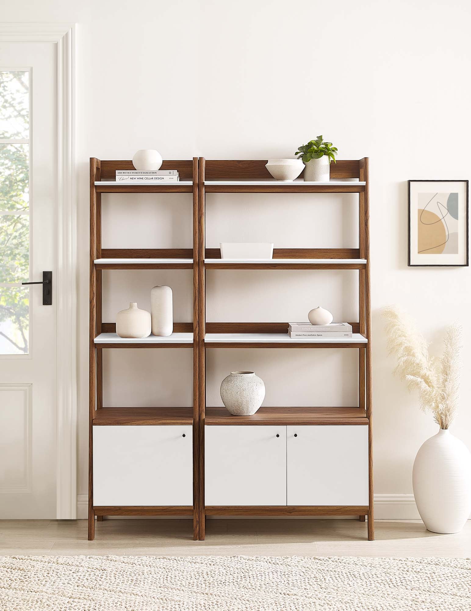 Bixby Wood Bookshelves Set of 2, Walnut White