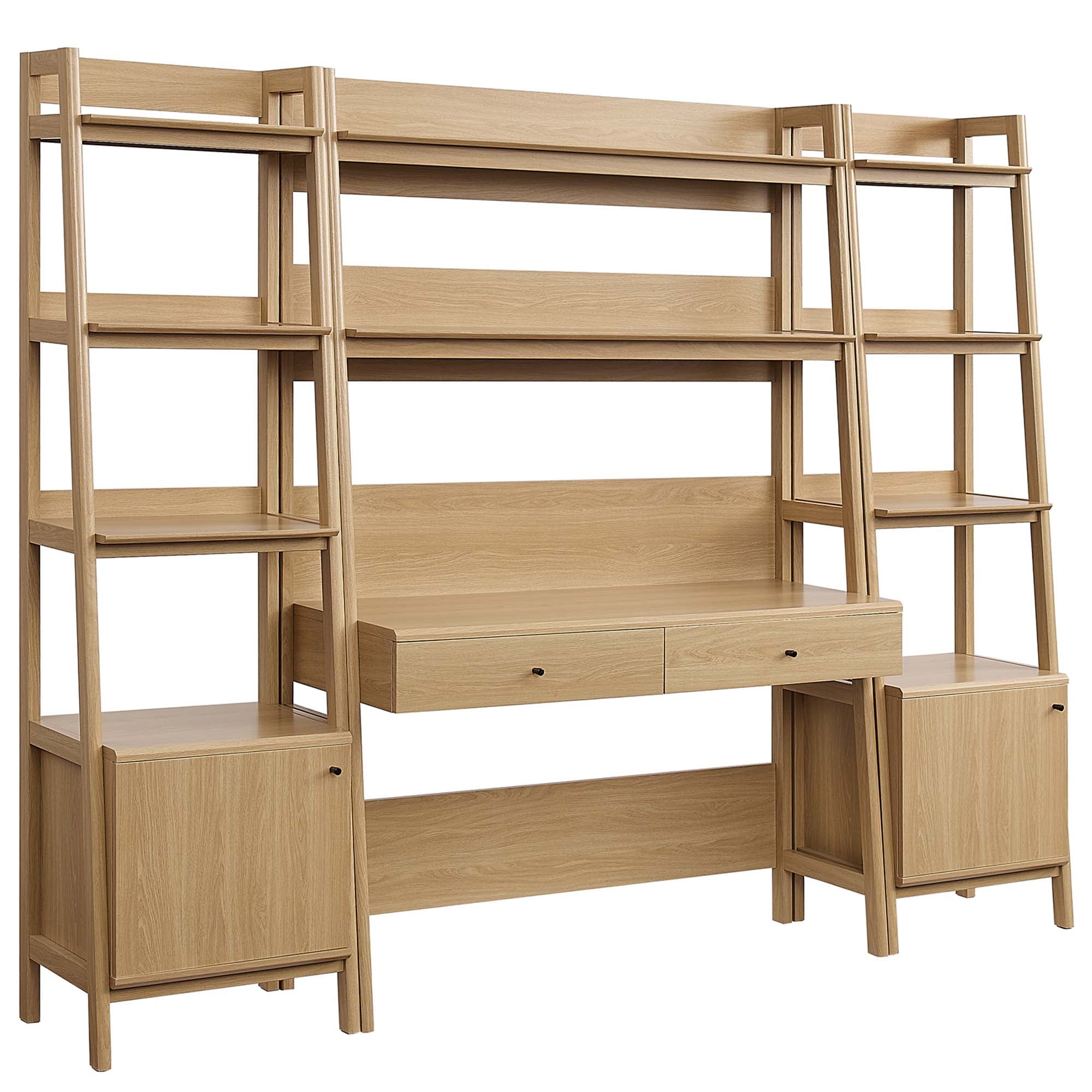 Bixby 3-Piece Wood Office Desk and Bookshelf, Oak
