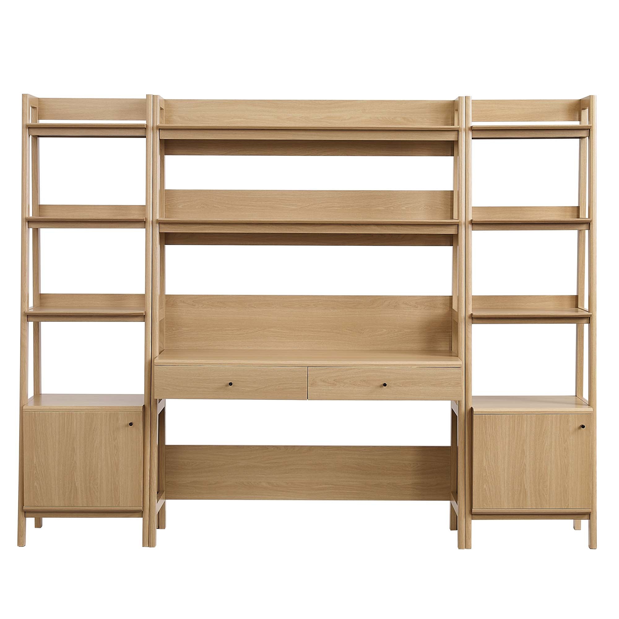Bixby 3-Piece Wood Office Desk and Bookshelf, Oak