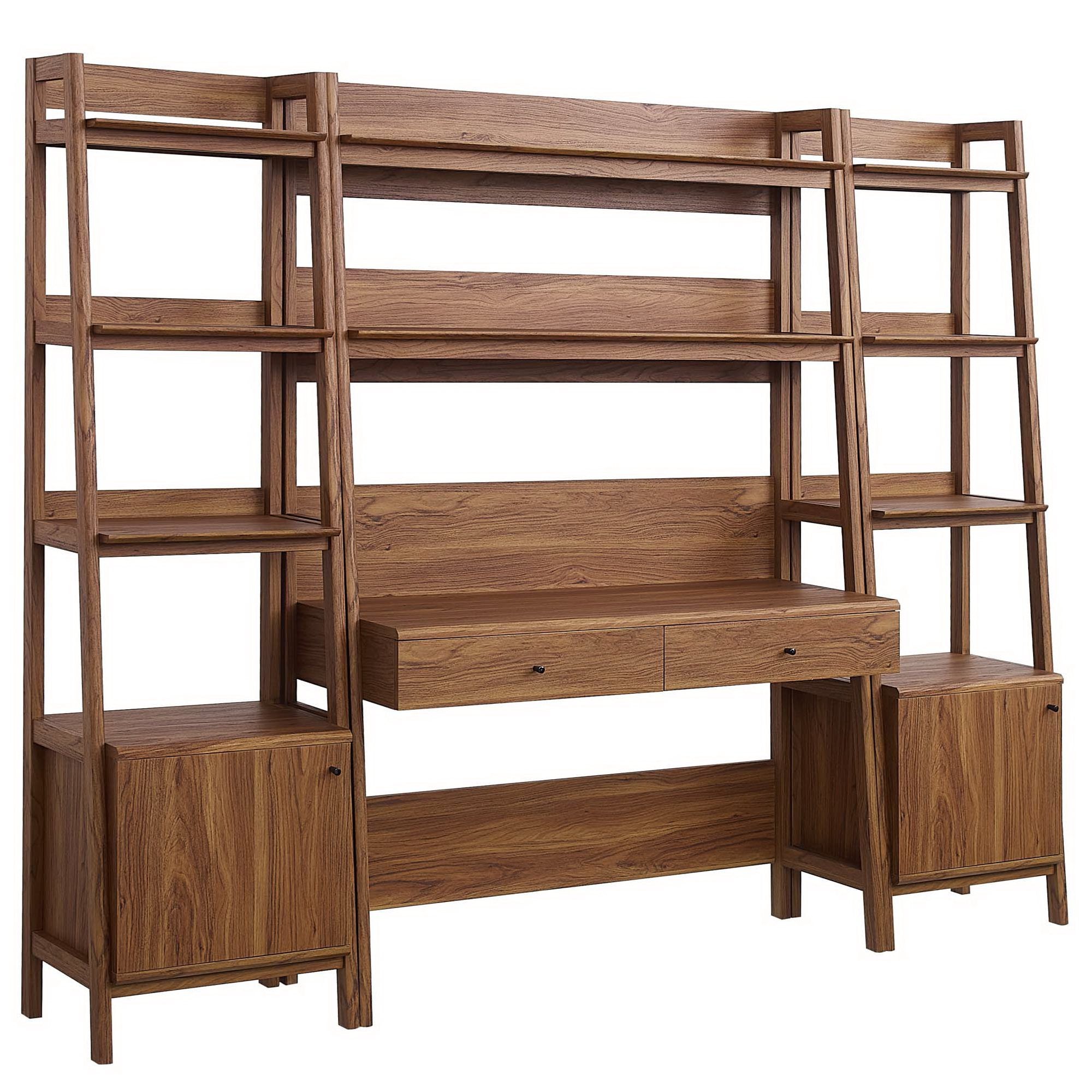 Bixby 3-Piece Wood Office Desk and Bookshelf, Walnut