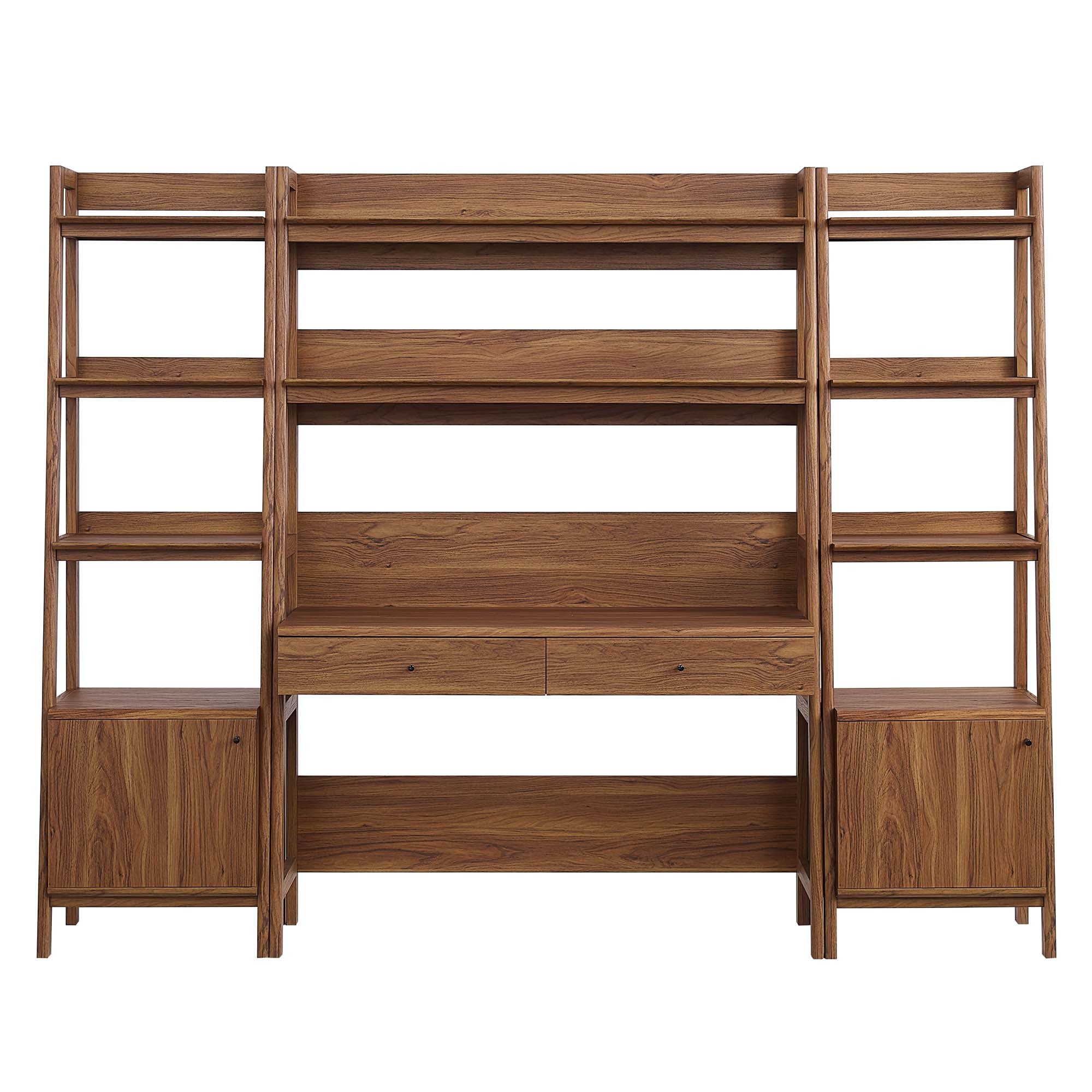 Bixby 3-Piece Wood Office Desk and Bookshelf, Walnut