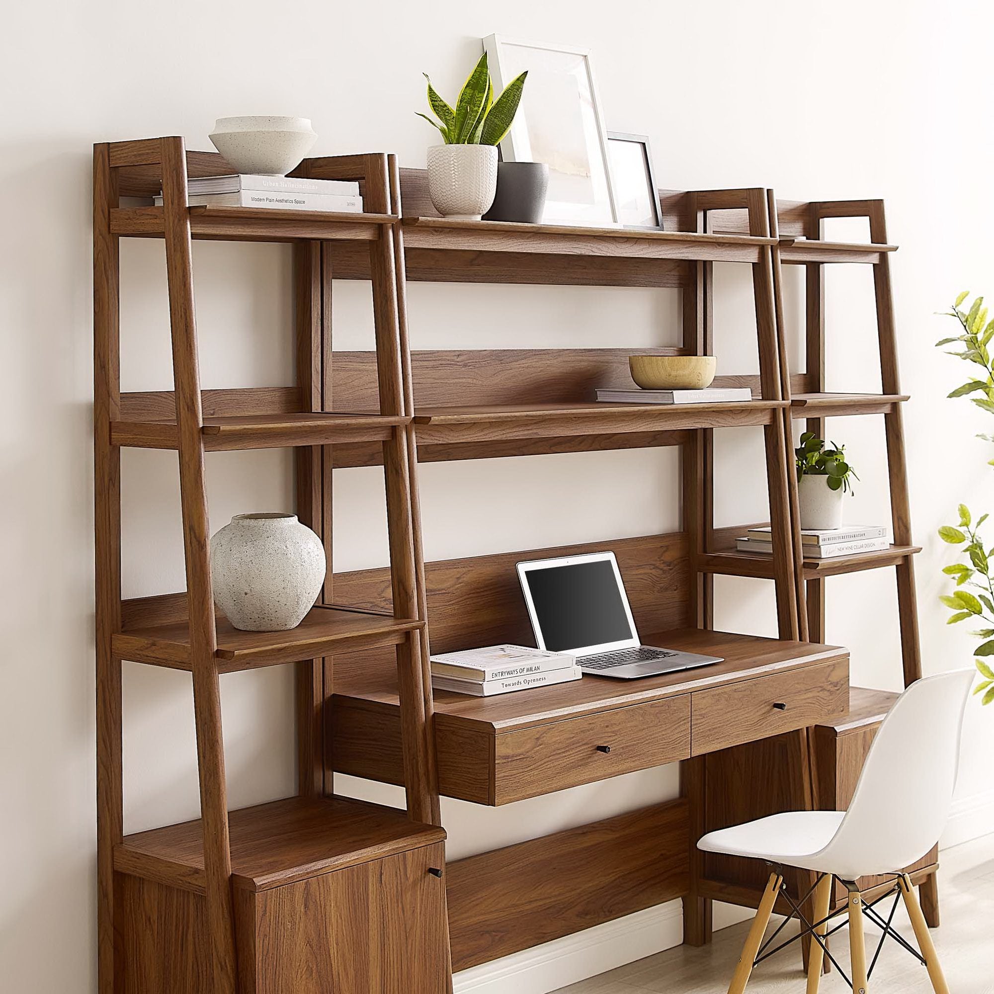 Bixby 3-Piece Wood Office Desk and Bookshelf, Walnut