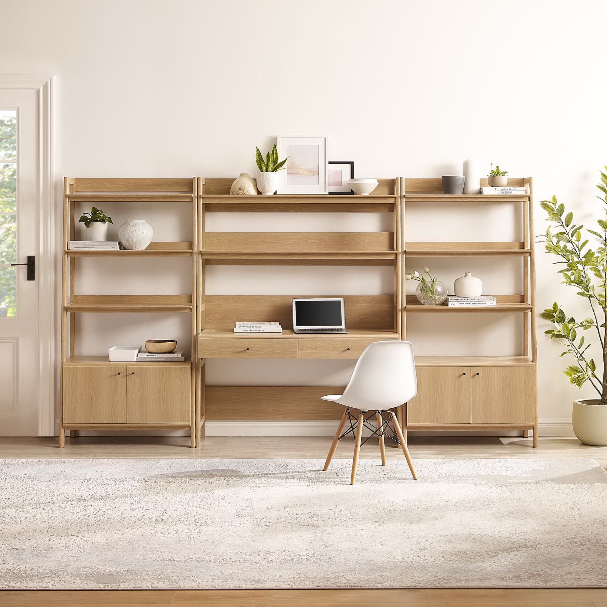 Bixby 3-Piece Wood Office Desk and Bookshelf, Oak
