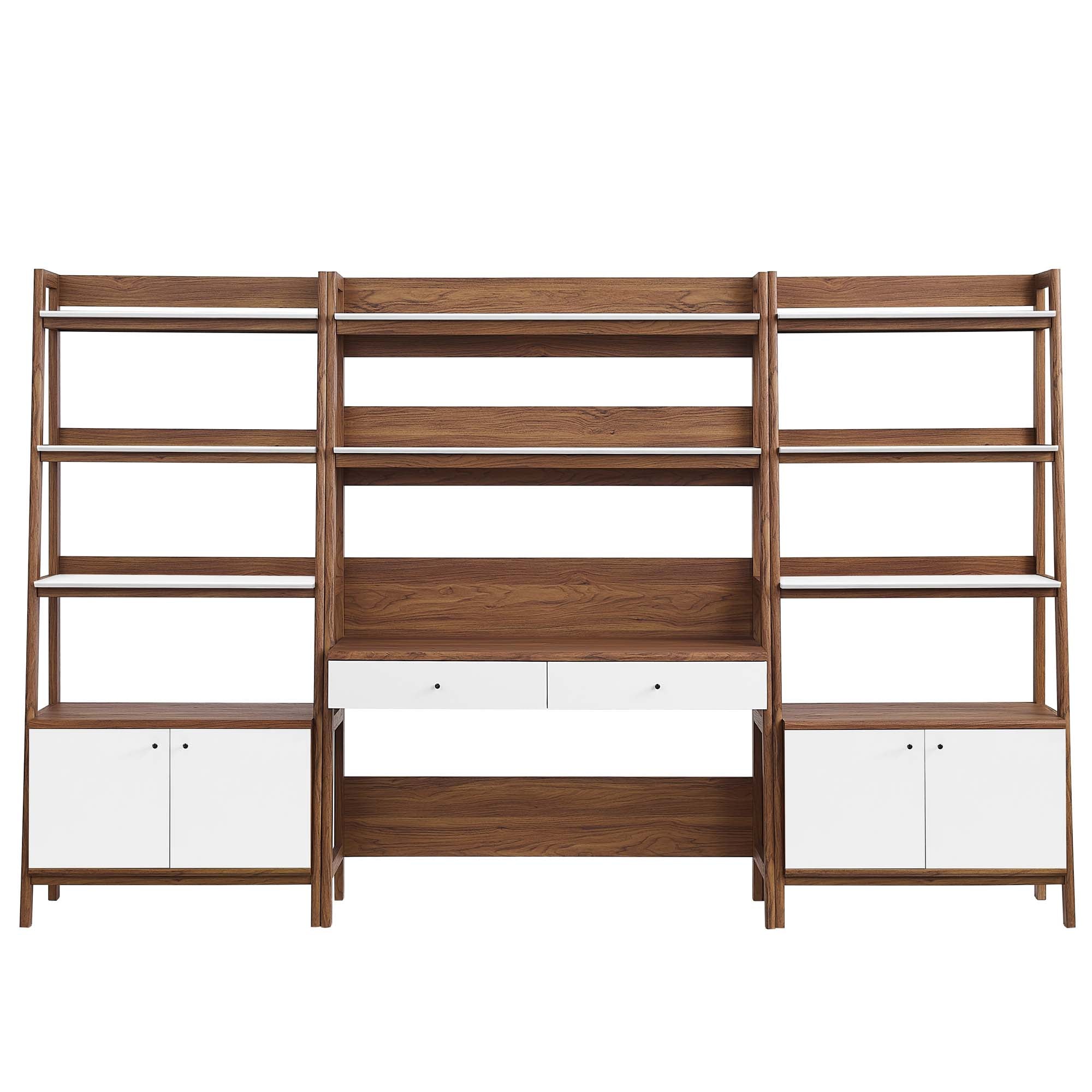 Bixby 3-Piece Wood Office Desk and Bookshelf, Walnut White