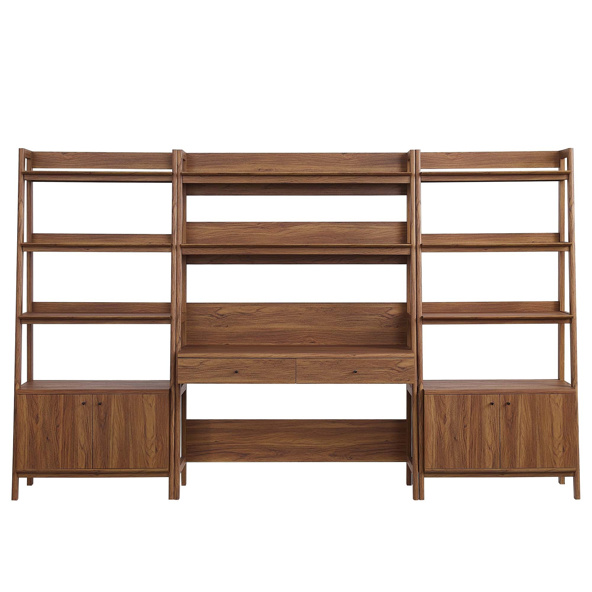 Bixby 3-Piece Wood Office Desk and Bookshelf, Walnut
