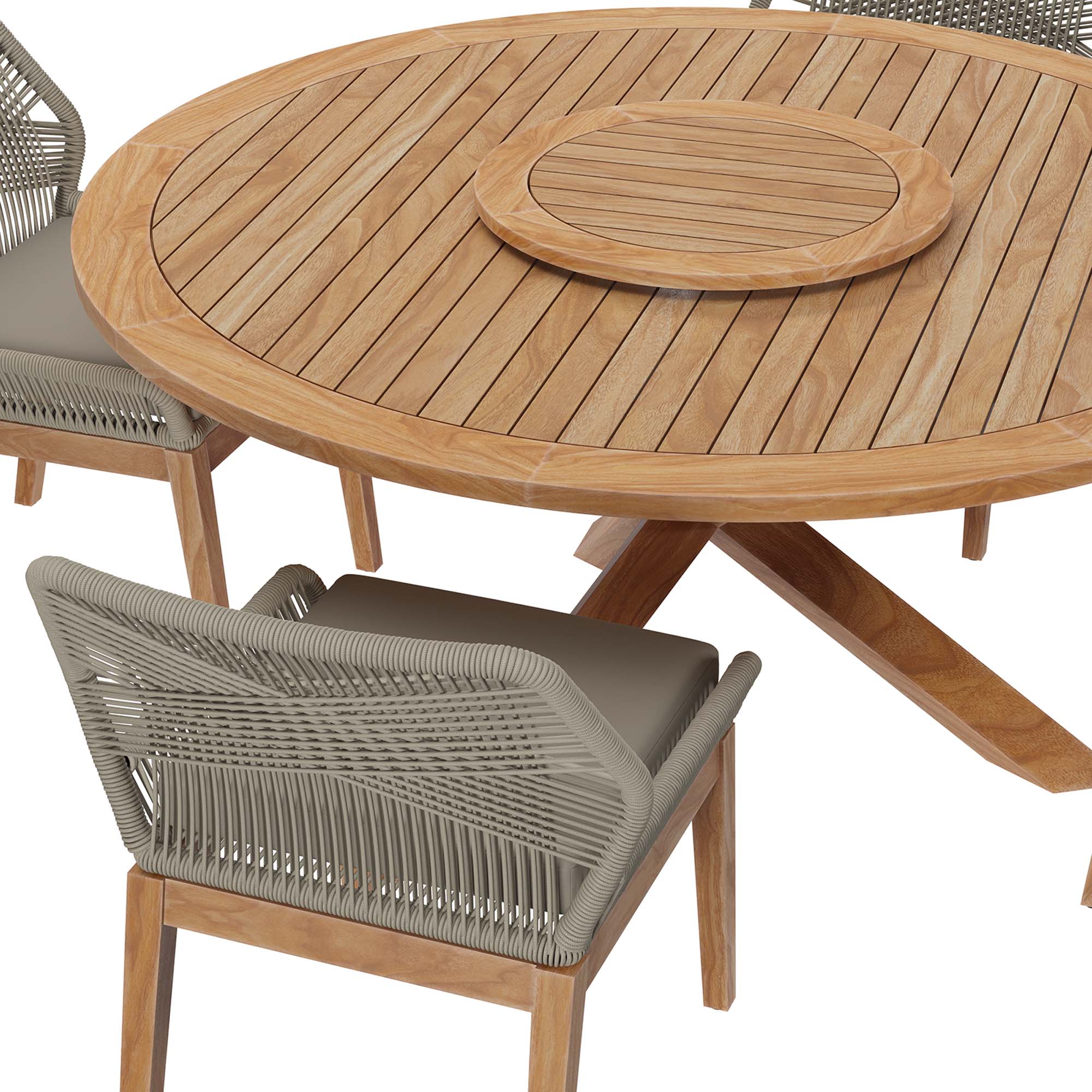 Wellspring 5-Piece Outdoor Patio Teak Wood Dining Set, Light Gray Greige