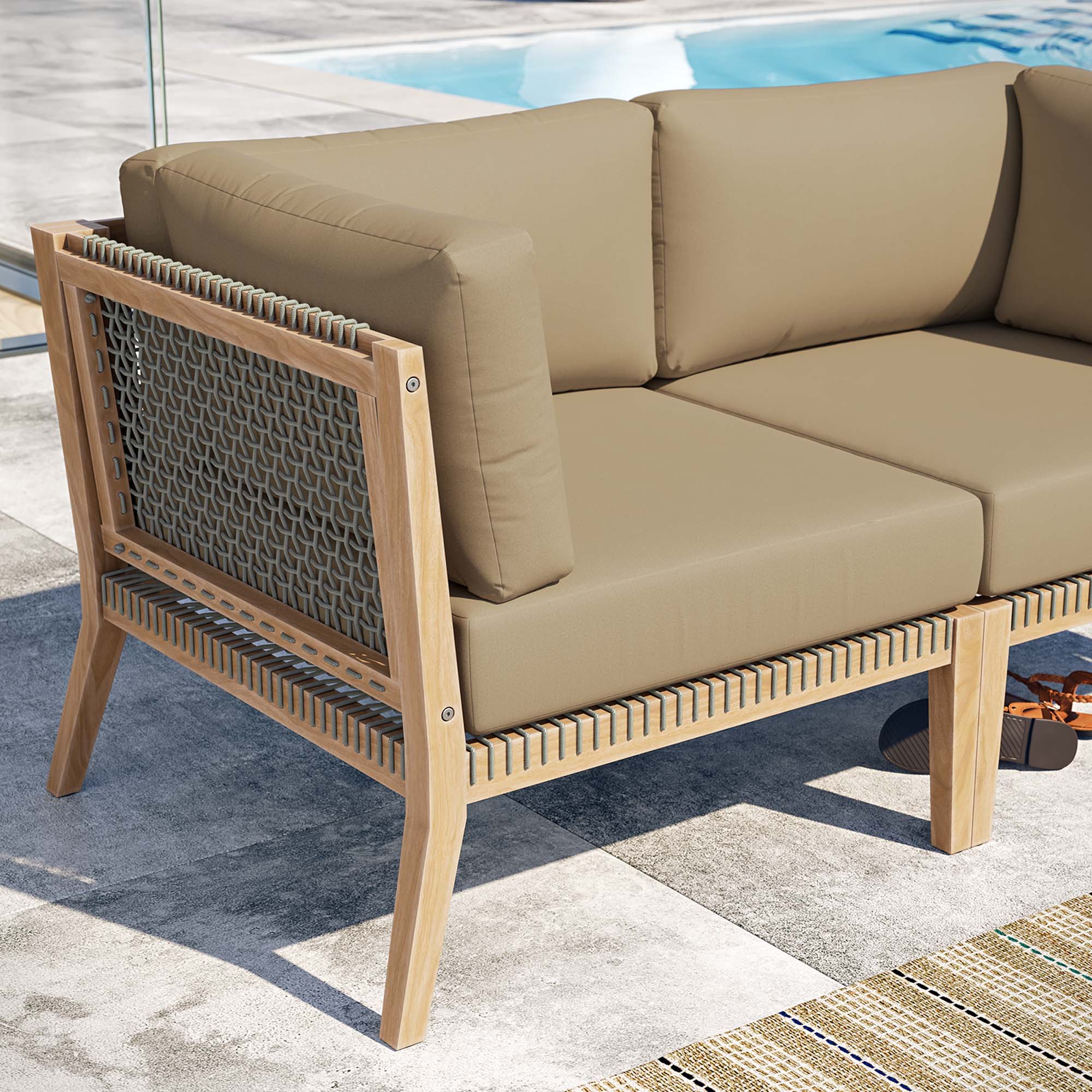 Clearwater Outdoor Patio Teak Wood Loveseat, Gray Light Brown