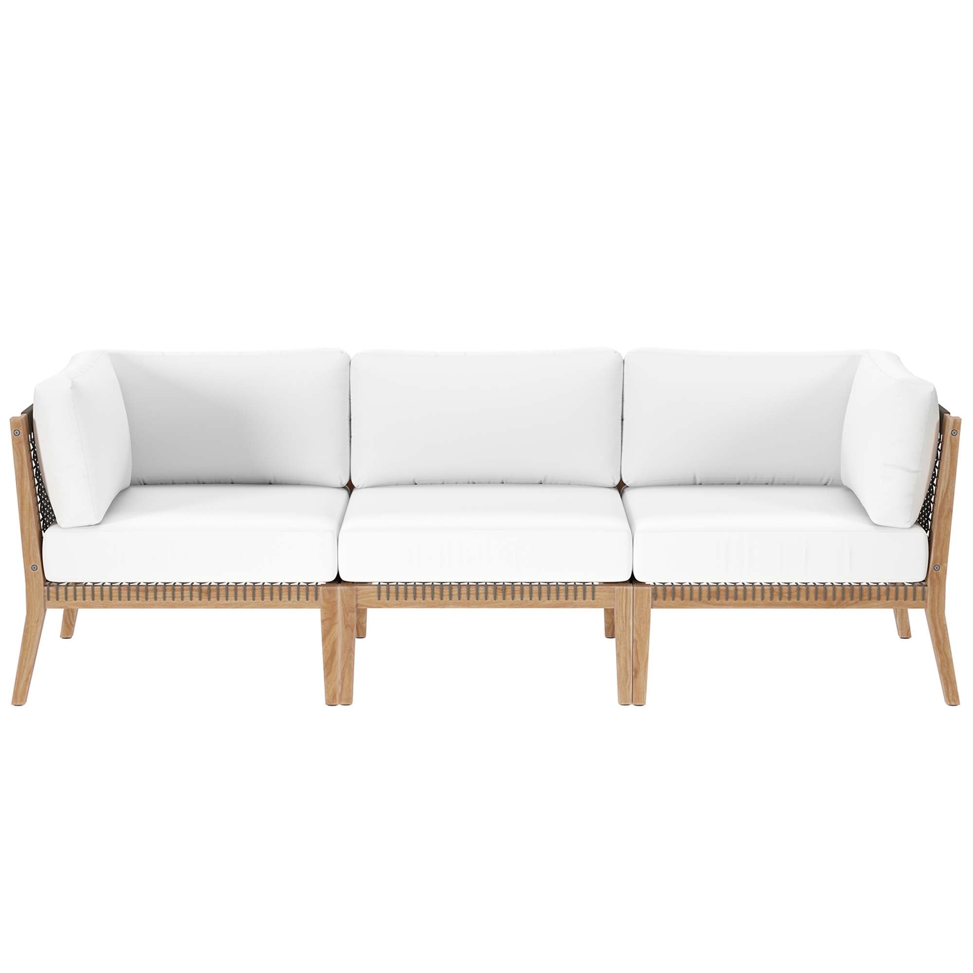 Clearwater Outdoor Patio Teak Wood Sofa, Gray White