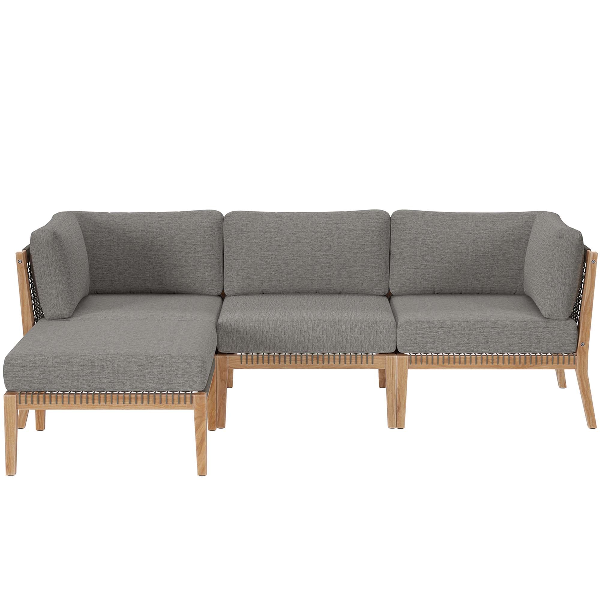 Clearwater 4-Piece Outdoor Patio Teak Wood Sectional Sofa, Gray Graphite