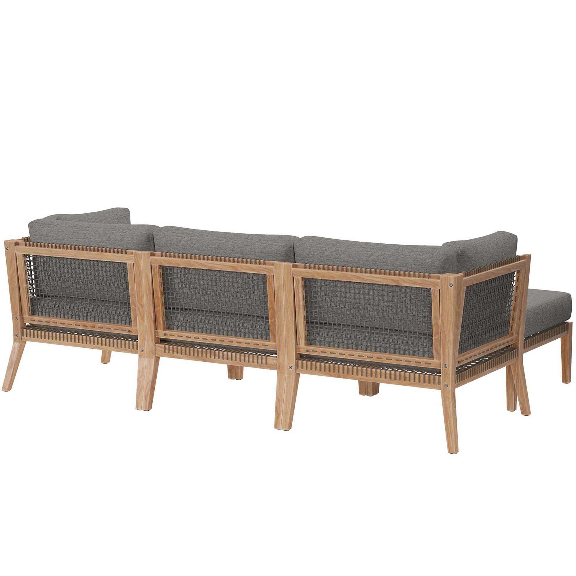 Clearwater 4-Piece Outdoor Patio Teak Wood Sectional Sofa, Gray Graphite