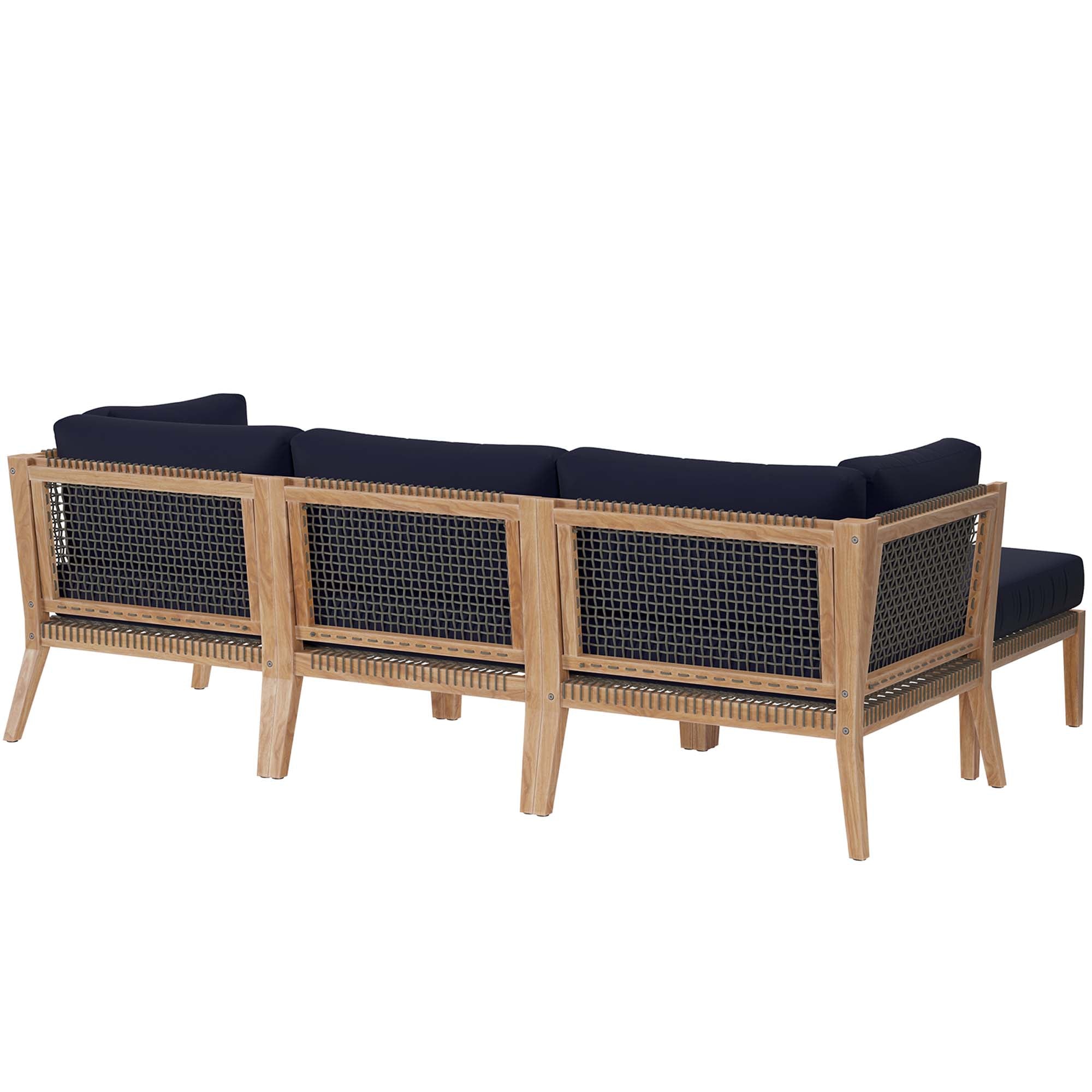 Clearwater 4-Piece Outdoor Patio Teak Wood Sectional Sofa, Gray Navy