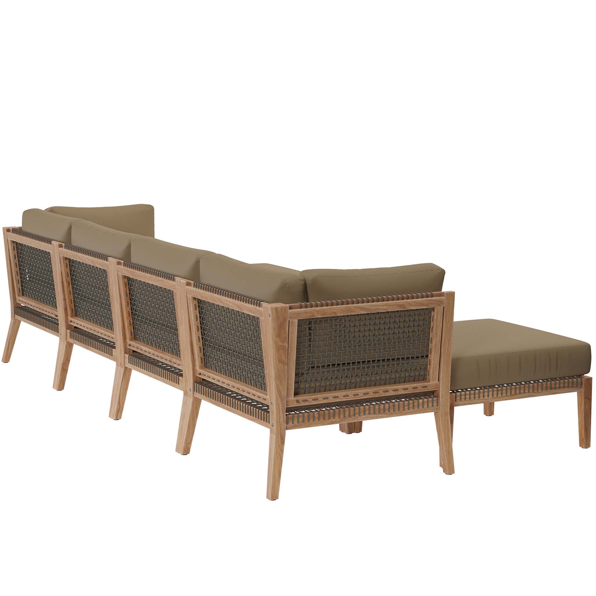 Clearwater 6-Piece Outdoor Patio Teak Wood Sectional Sofa, Gray Light Brown