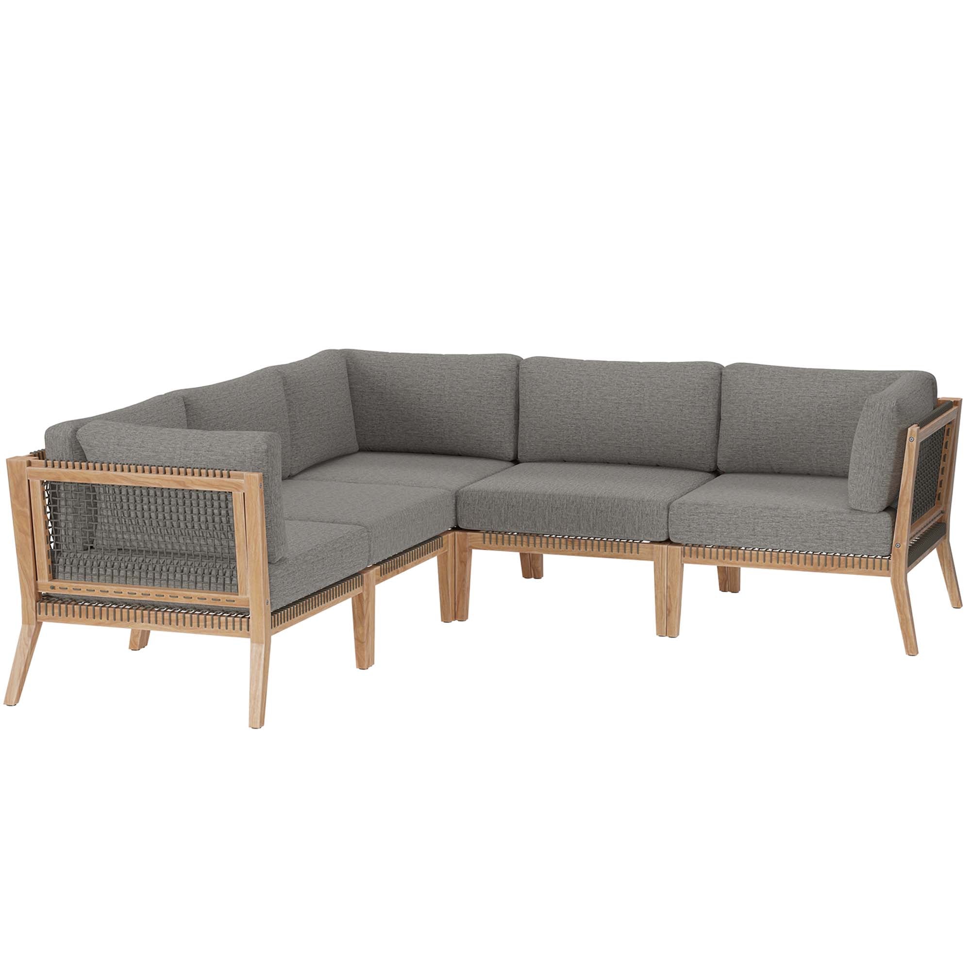 Clearwater 5-Piece Outdoor Patio Teak Wood Sectional Sofa, Gray Graphite