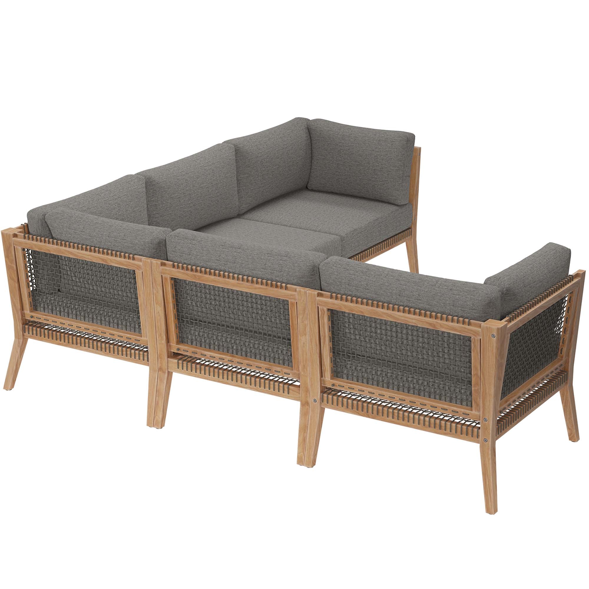 Clearwater 5-Piece Outdoor Patio Teak Wood Sectional Sofa, Gray Graphite