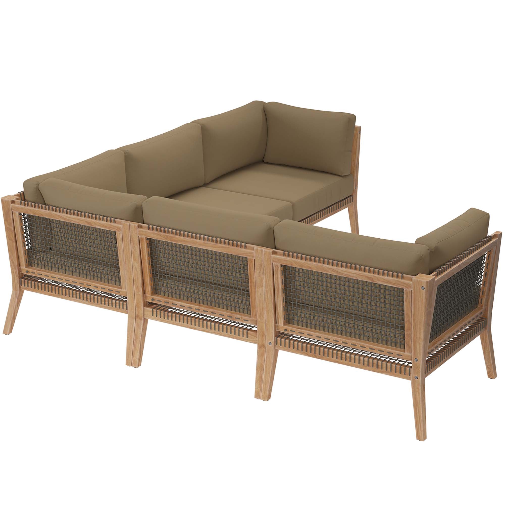 Clearwater 5-Piece Outdoor Patio Teak Wood Sectional Sofa, Gray Light Brown