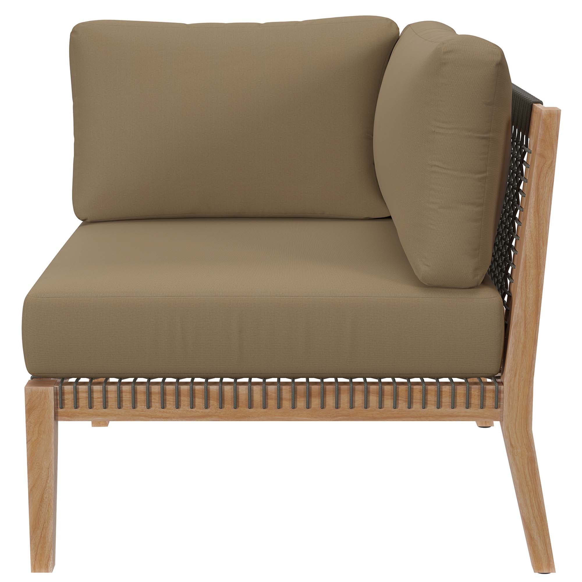 Clearwater 5-Piece Outdoor Patio Teak Wood Sectional Sofa, Gray Light Brown