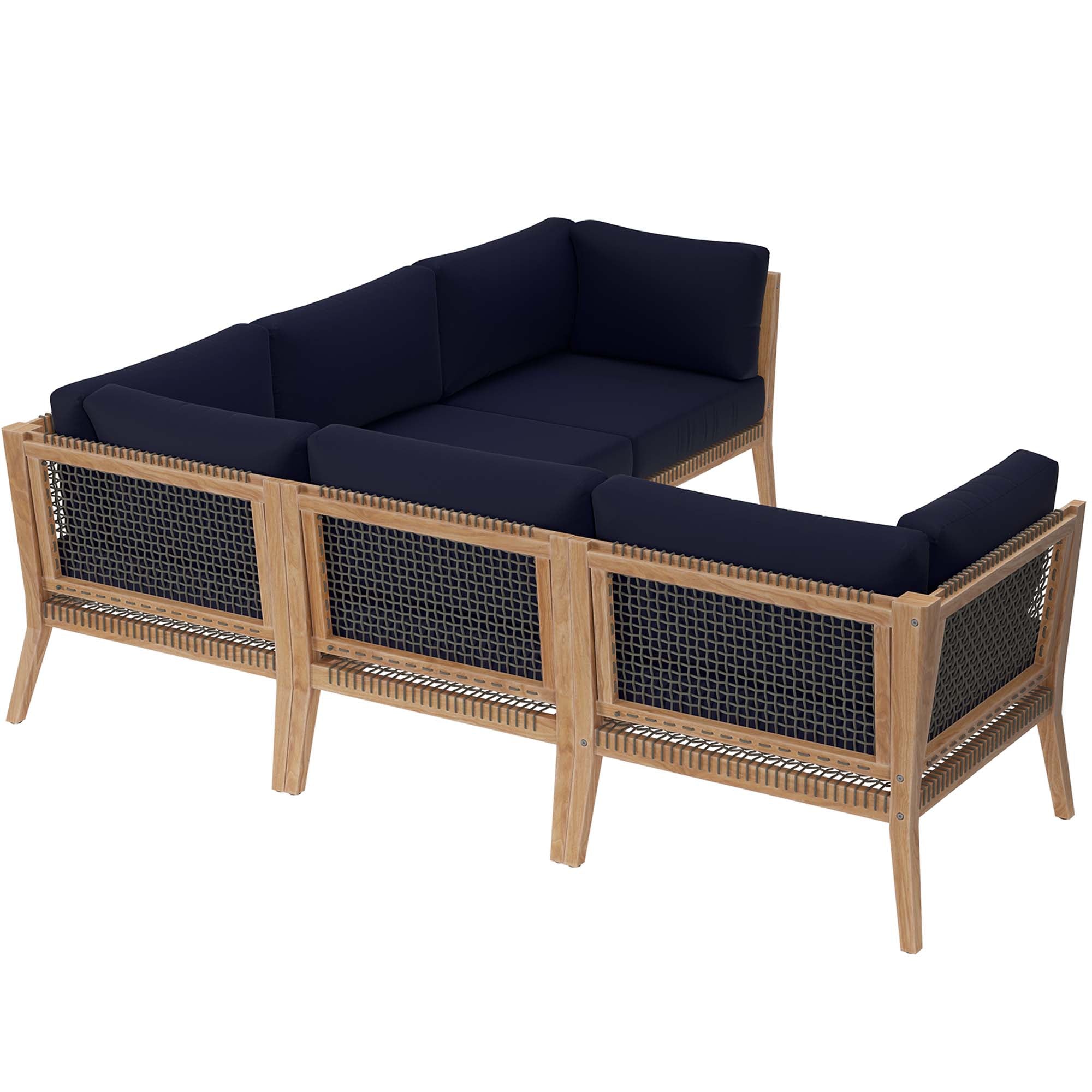 Clearwater 5-Piece Outdoor Patio Teak Wood Sectional Sofa, Gray Navy