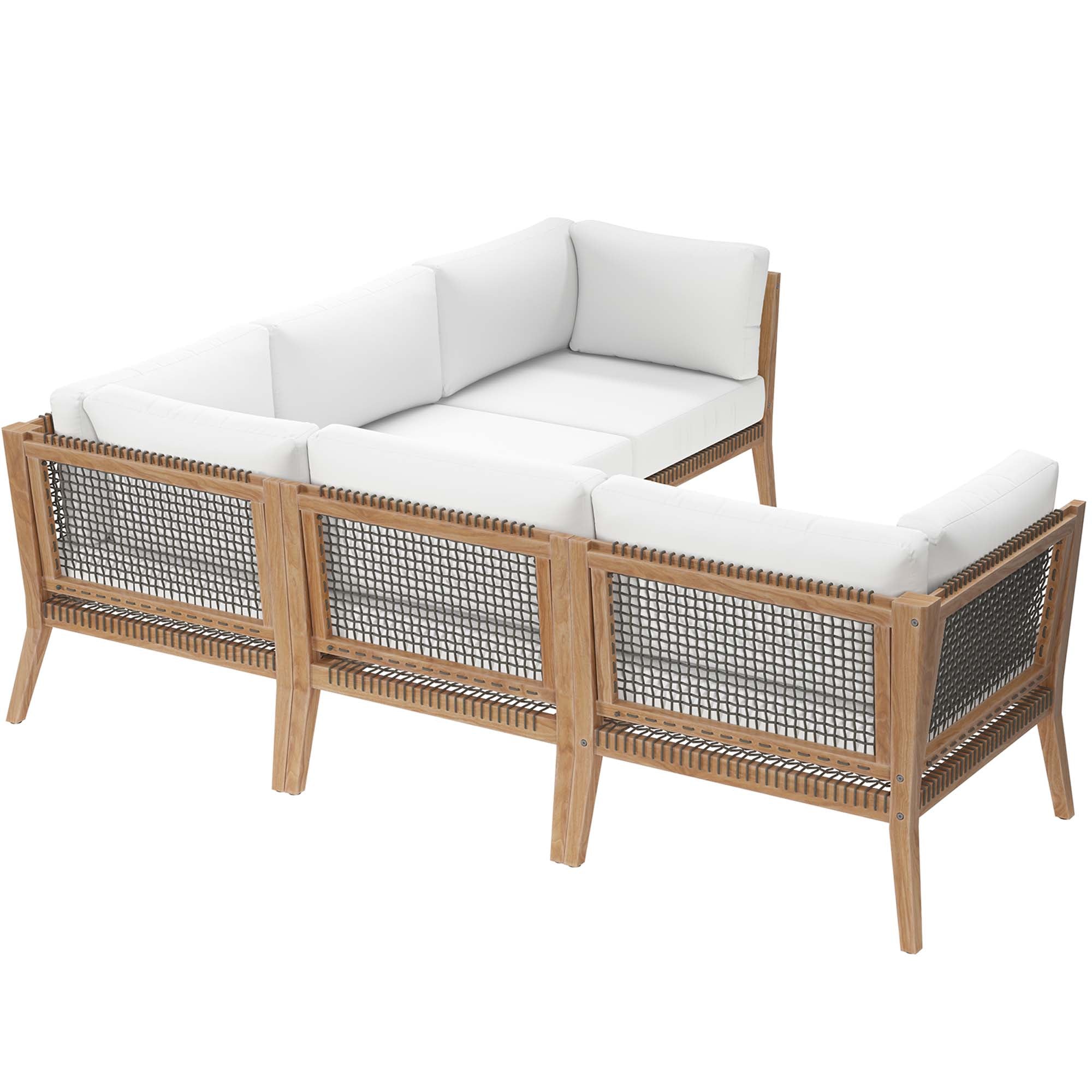 Clearwater 5-Piece Outdoor Patio Teak Wood Sectional Sofa, Gray White