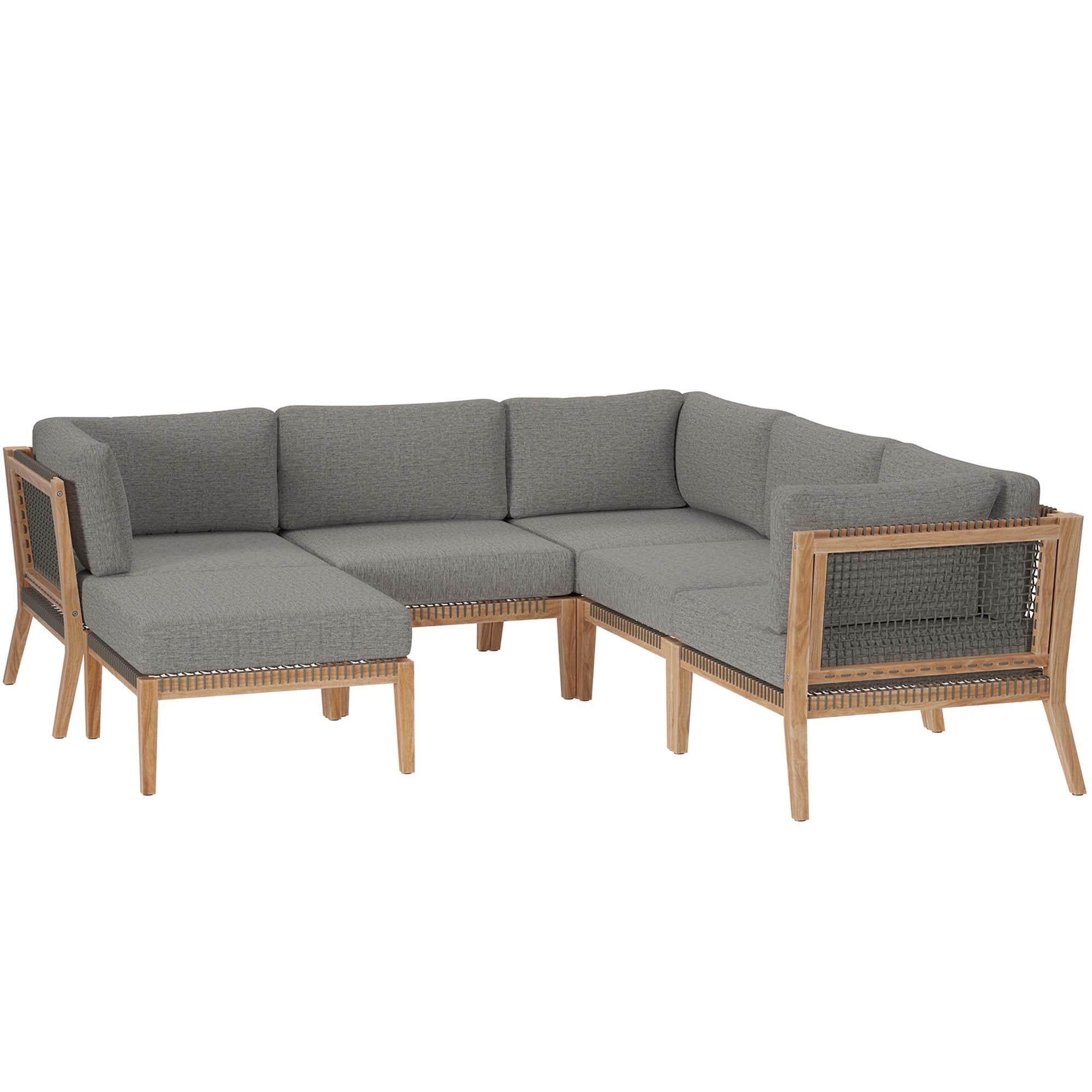 Clearwater 6-Piece Outdoor Patio Teak Wood Sectional Sofa, Gray Graphite