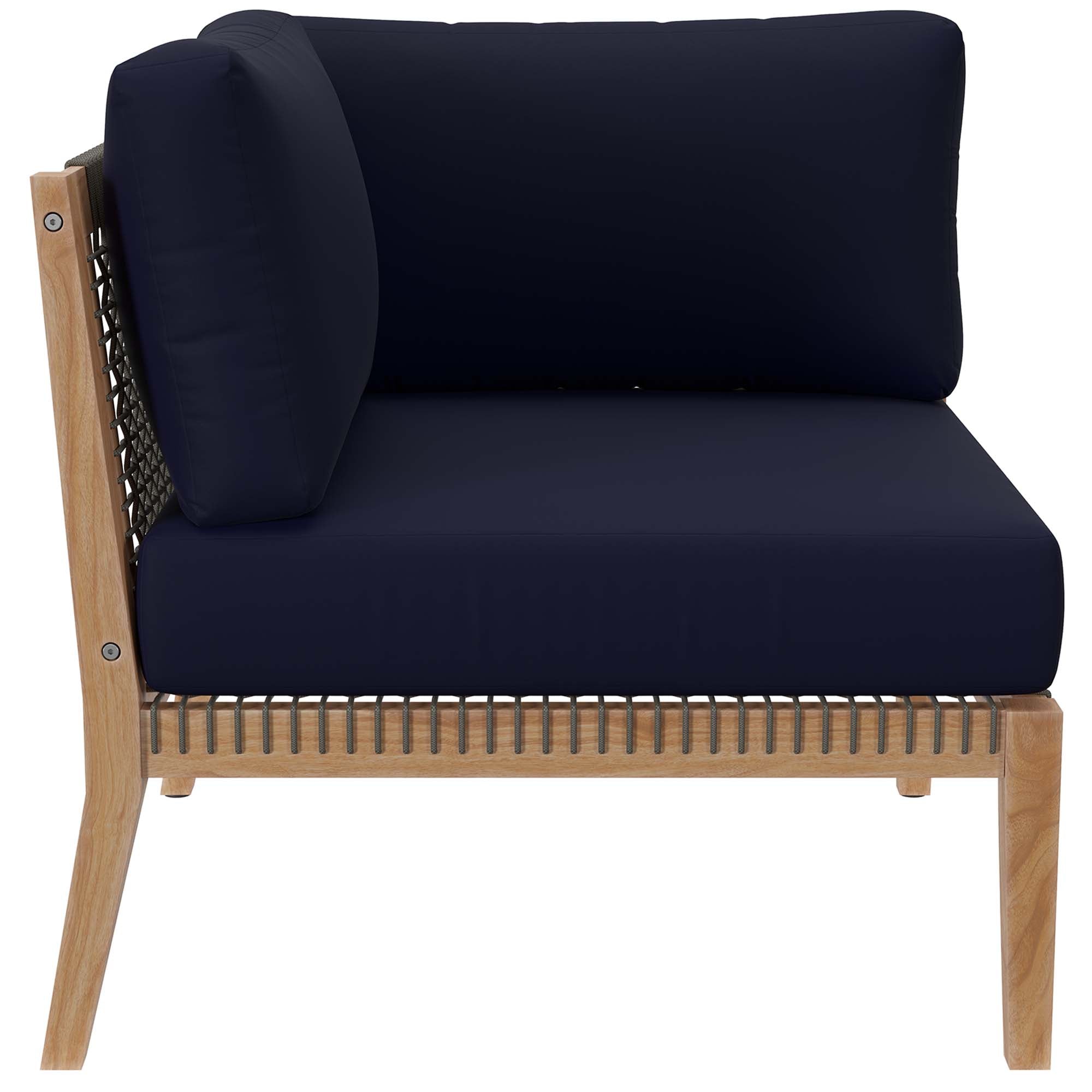 Clearwater 6-Piece Outdoor Patio Teak Wood Sectional Sofa, Gray Navy