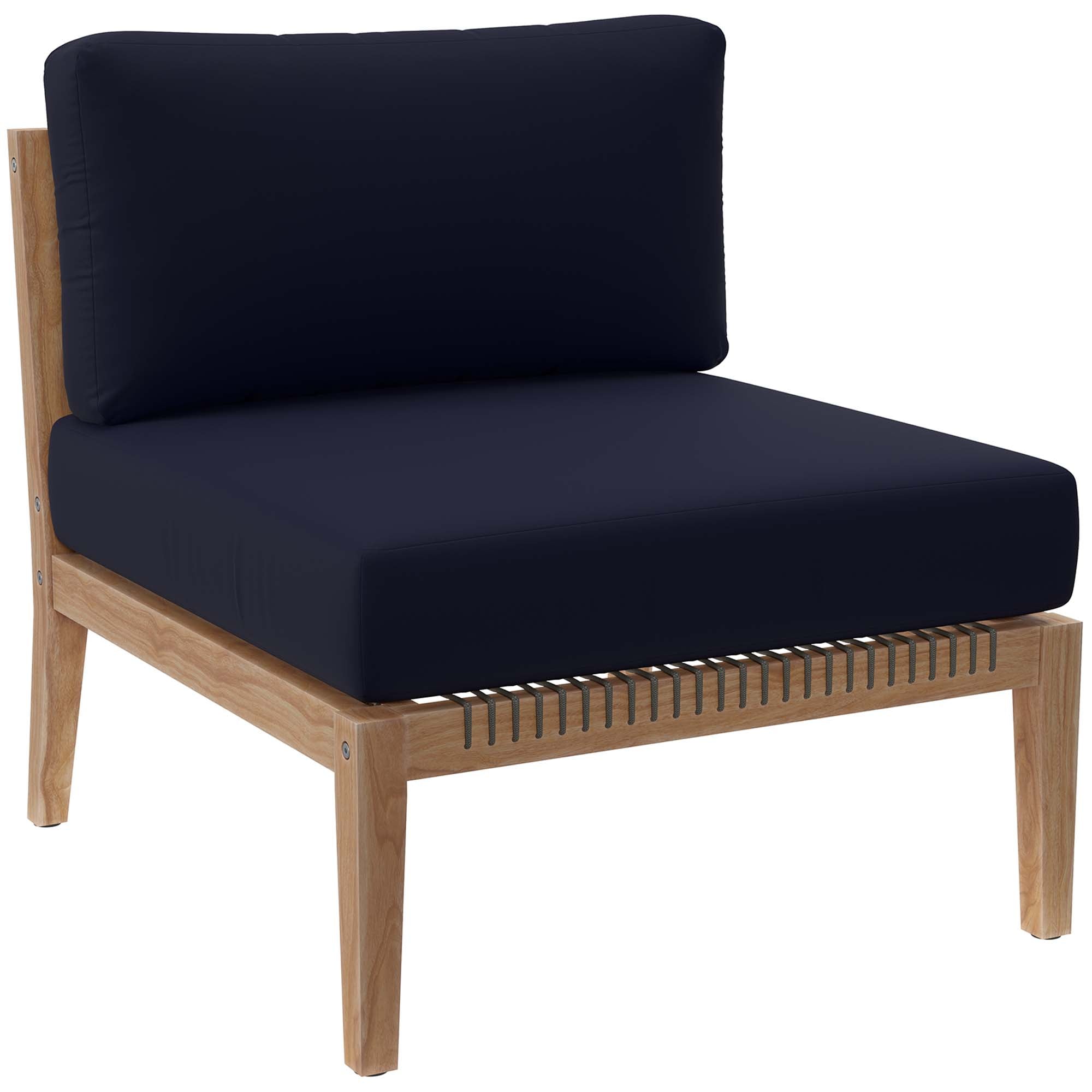 Clearwater 6-Piece Outdoor Patio Teak Wood Sectional Sofa, Gray Navy