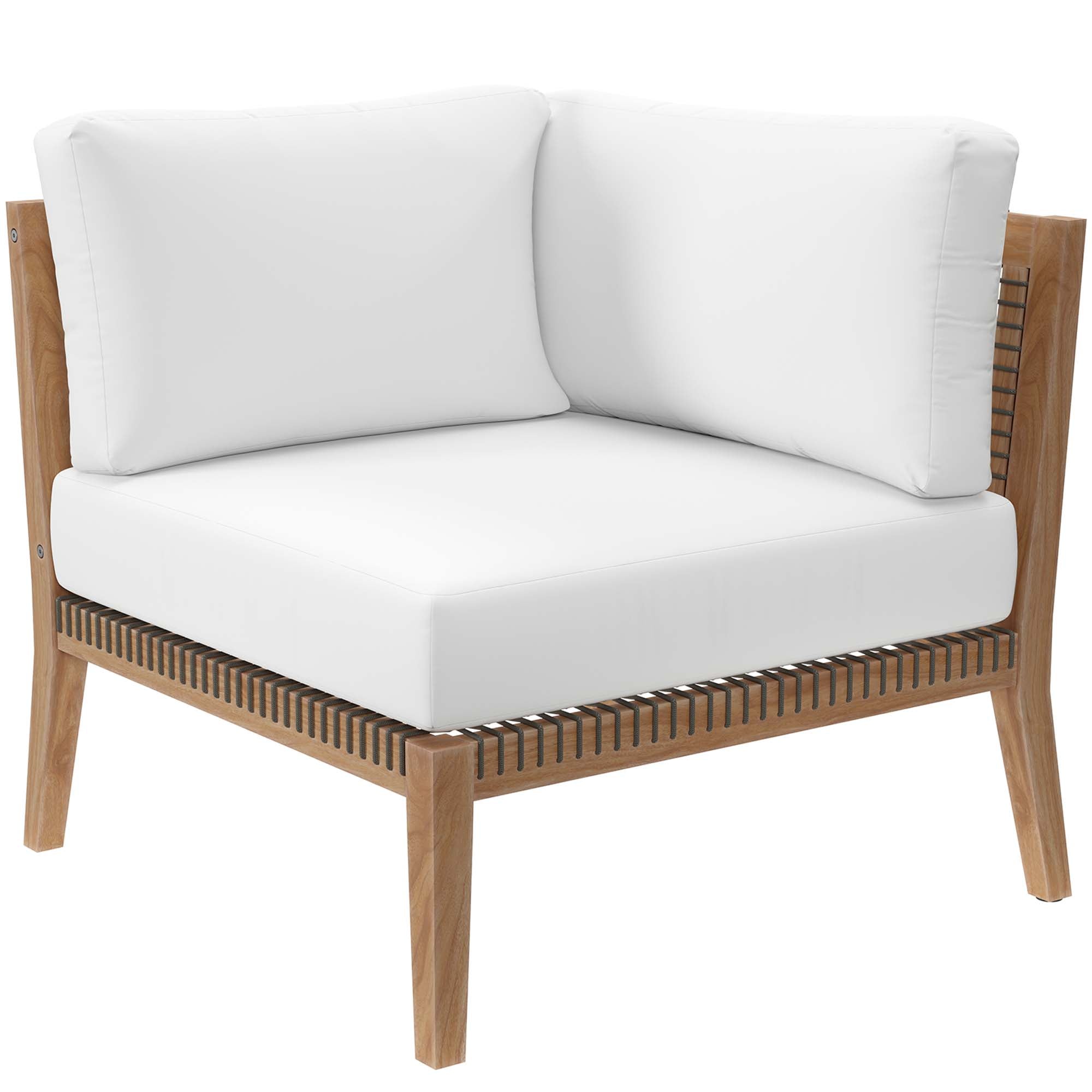 Clearwater 6-Piece Outdoor Patio Teak Wood Sectional Sofa, Gray White