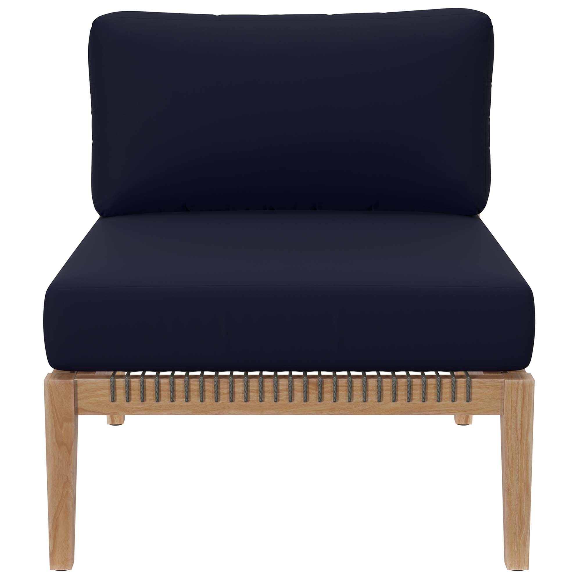 Clearwater 6-Piece Outdoor Patio Teak Wood Sectional Sofa, Gray Navy