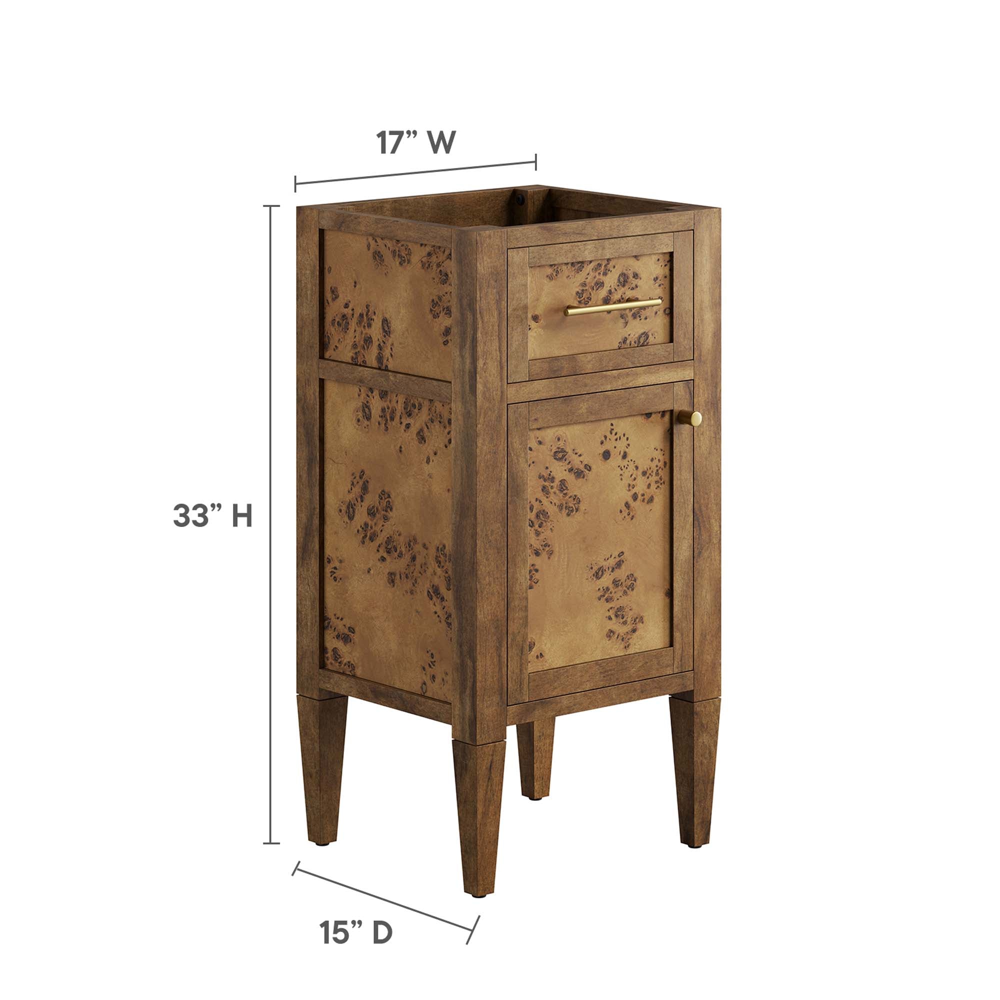 Elysian 18" Wood Bathroom Vanity Cabinet (Sink Basin Not Included), Brown