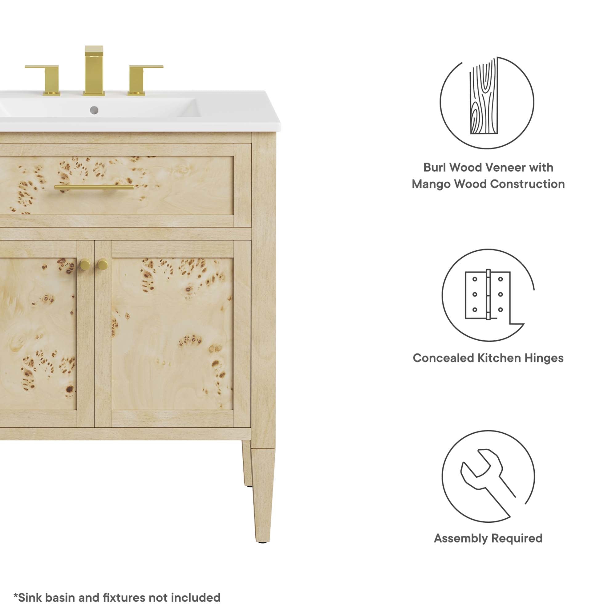 Elysian 30" Bathroom Vanity Cabinet (Sink Basin Not Included), Burgundy