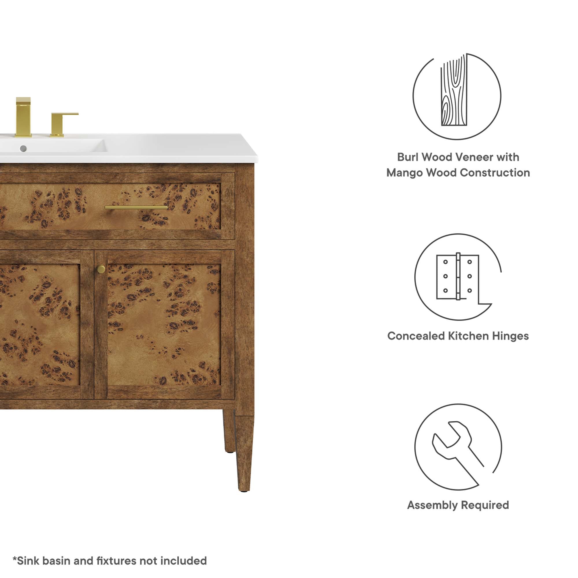 Elysian 48" Wood Bathroom Vanity Cabinet (Sink Basin Not Included), Brown