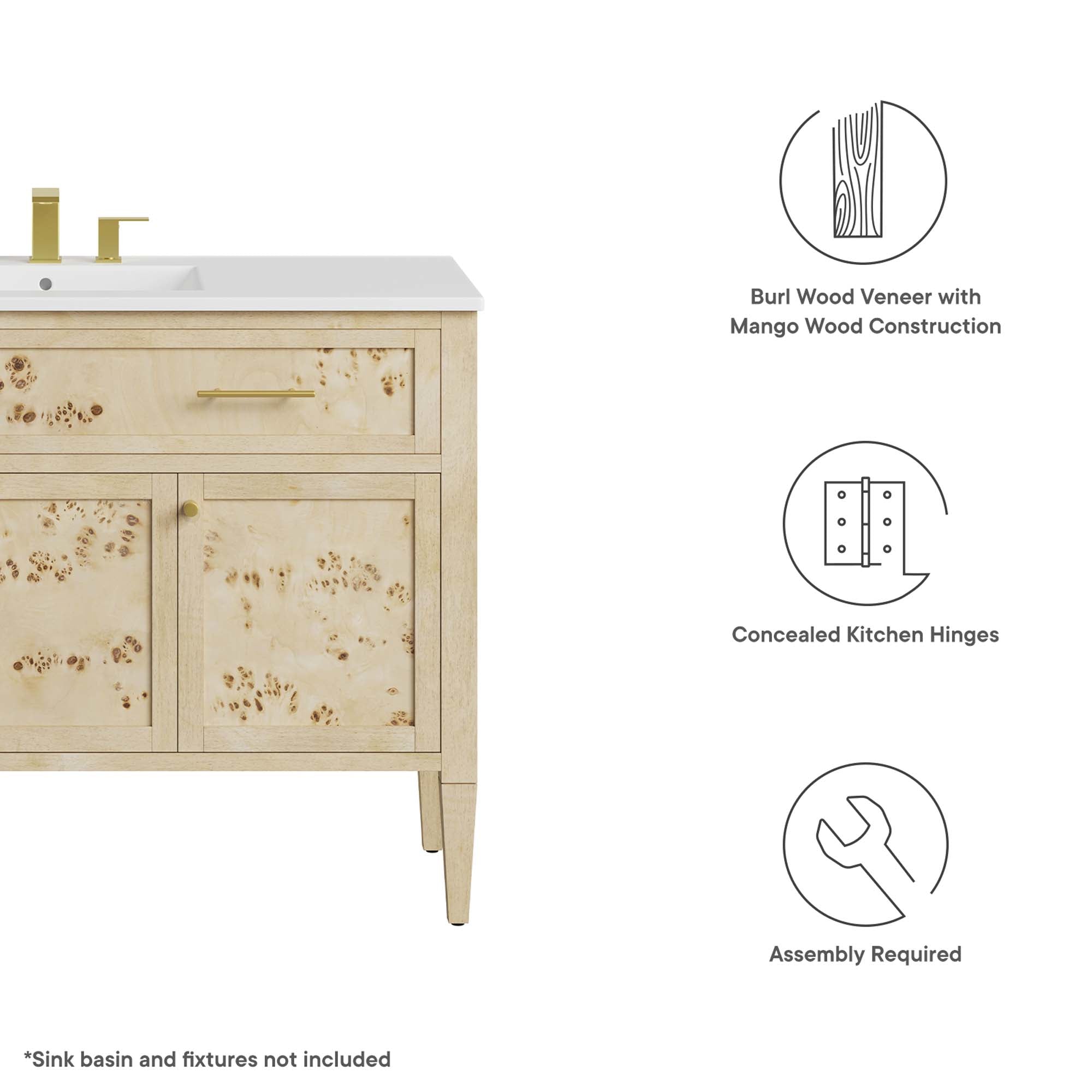 Elysian 48" Wood Bathroom Vanity Cabinet (Sink Basin Not Included), Burl