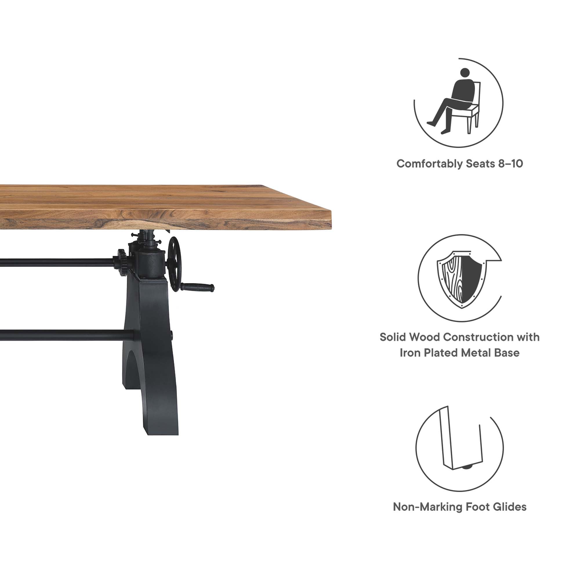 Genuine 96" Crank Adjustable Height Dining and Conference Table, Black Natural