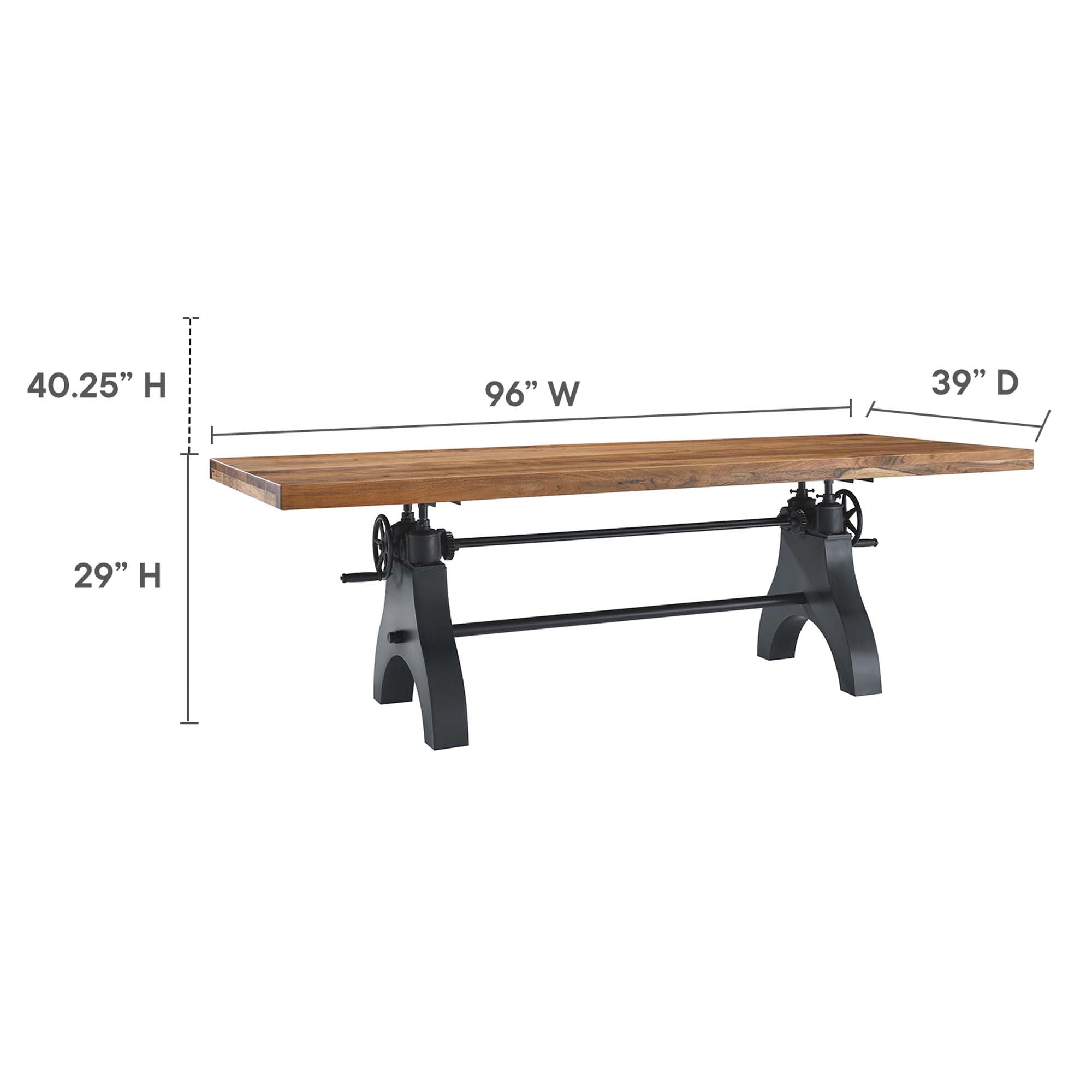 Genuine 96" Crank Adjustable Height Dining and Conference Table, Black Natural