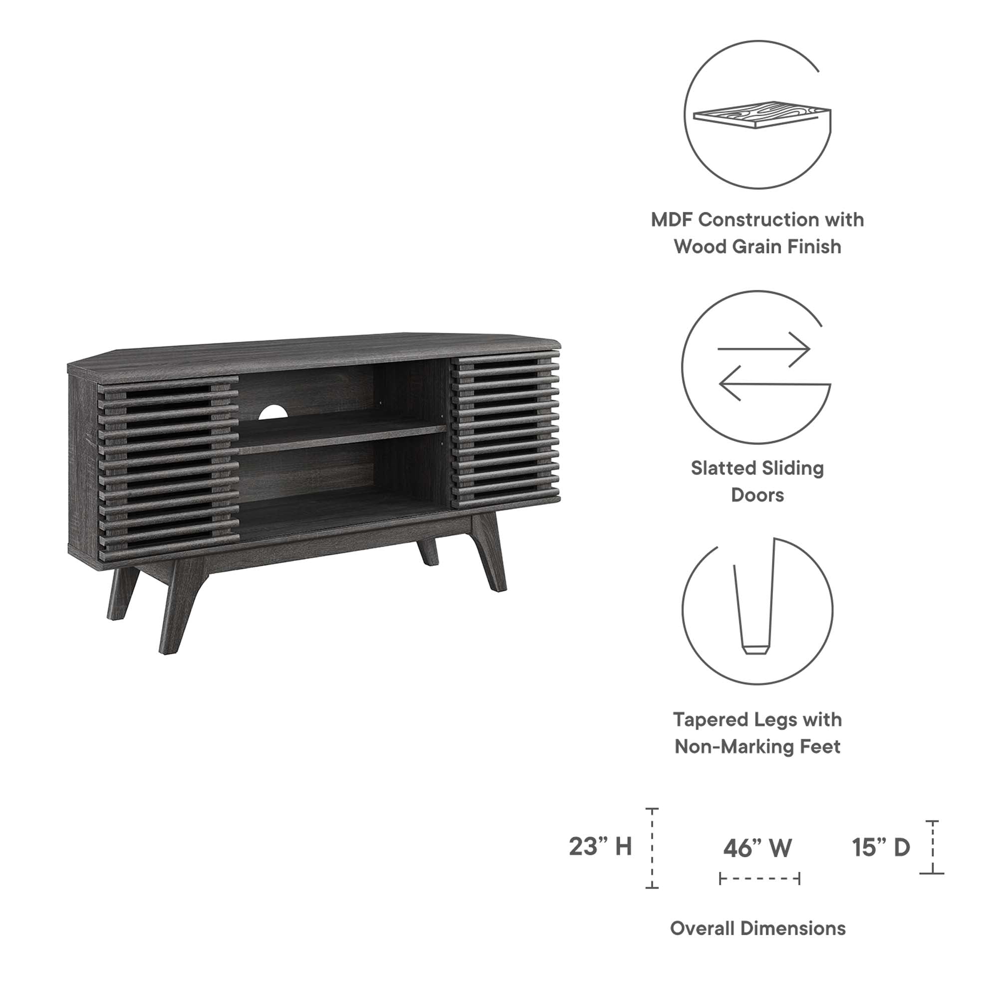 Render 46" Corner TV Stand, Charcoal