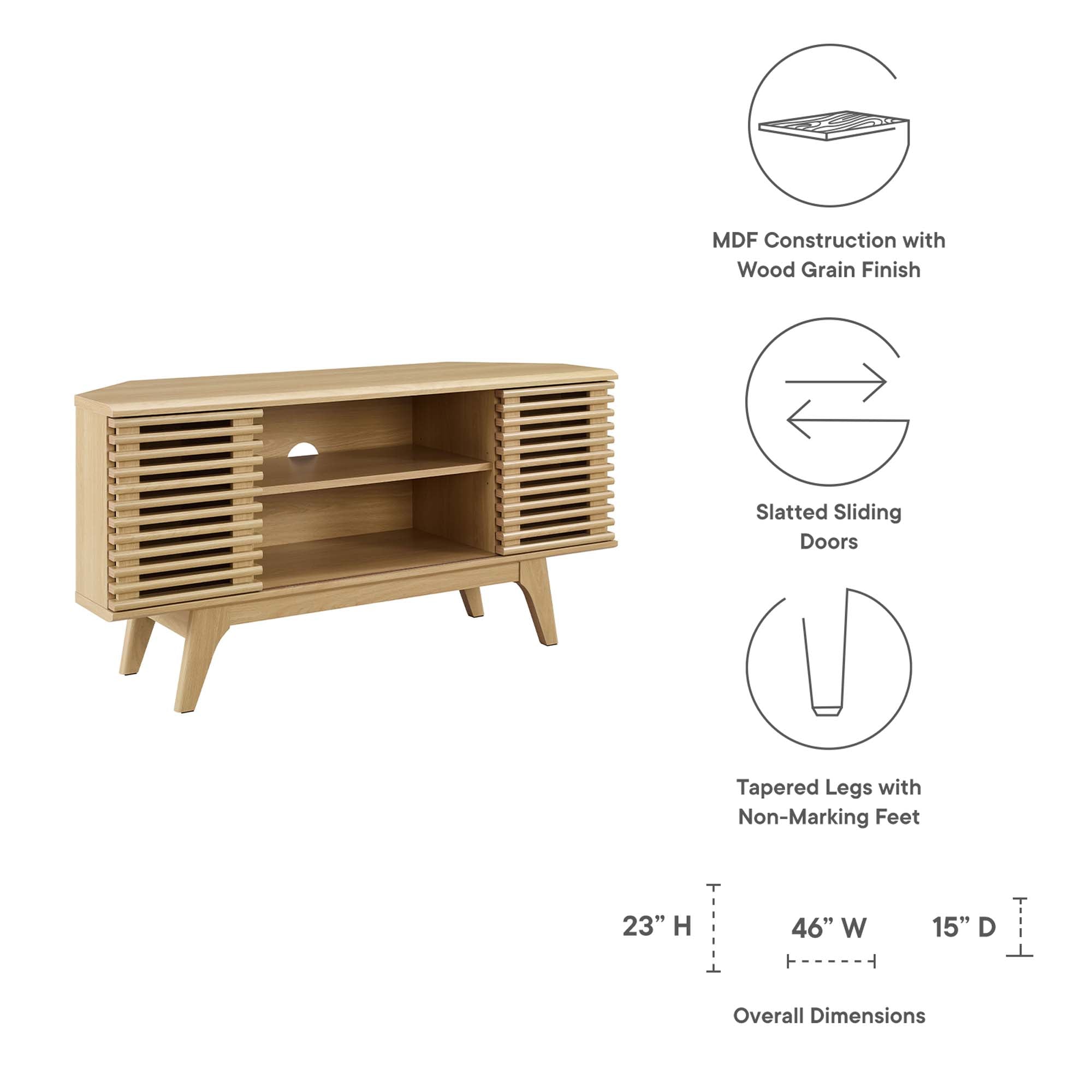 Render 46" Corner TV Stand, Oak