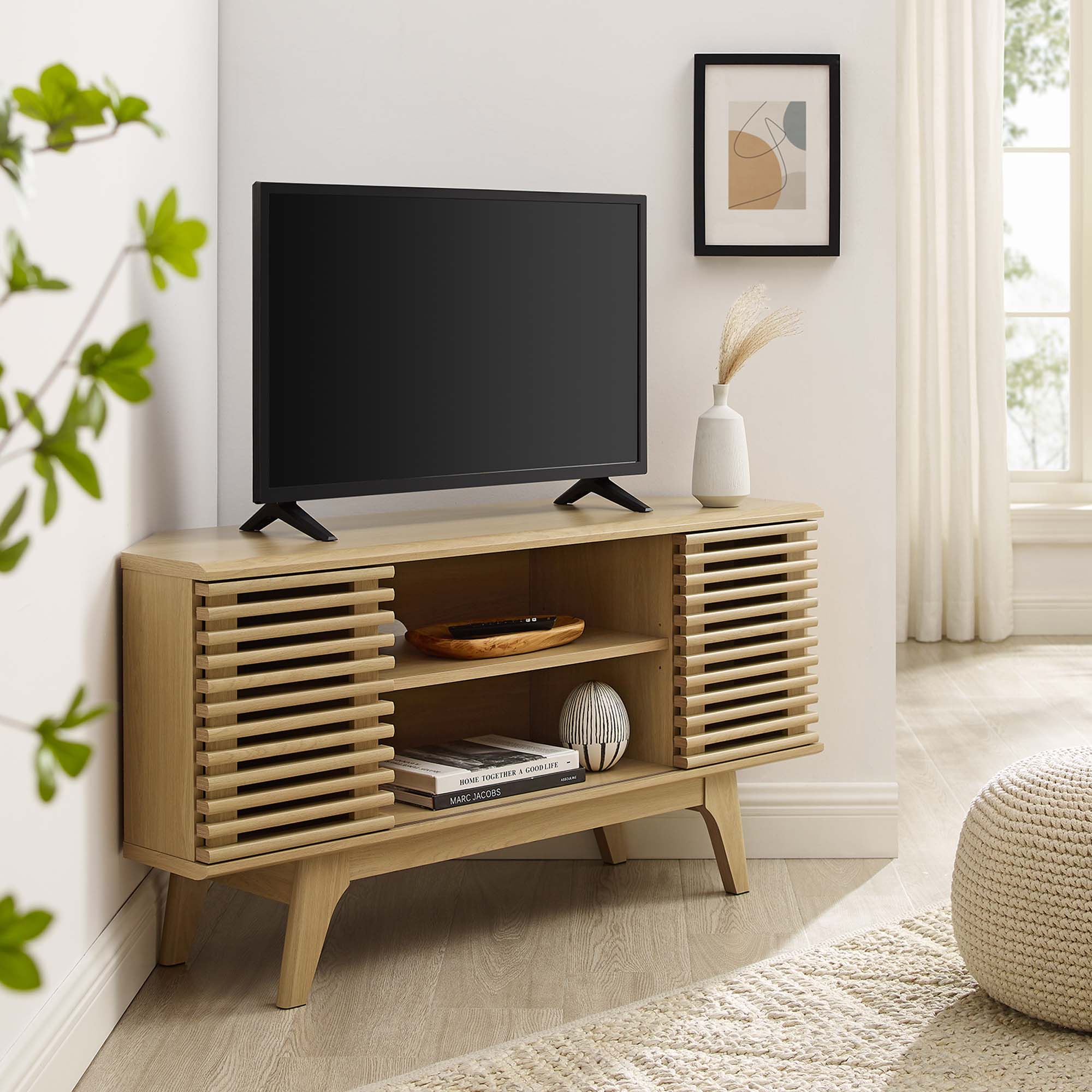 Render 46" Corner TV Stand, Oak