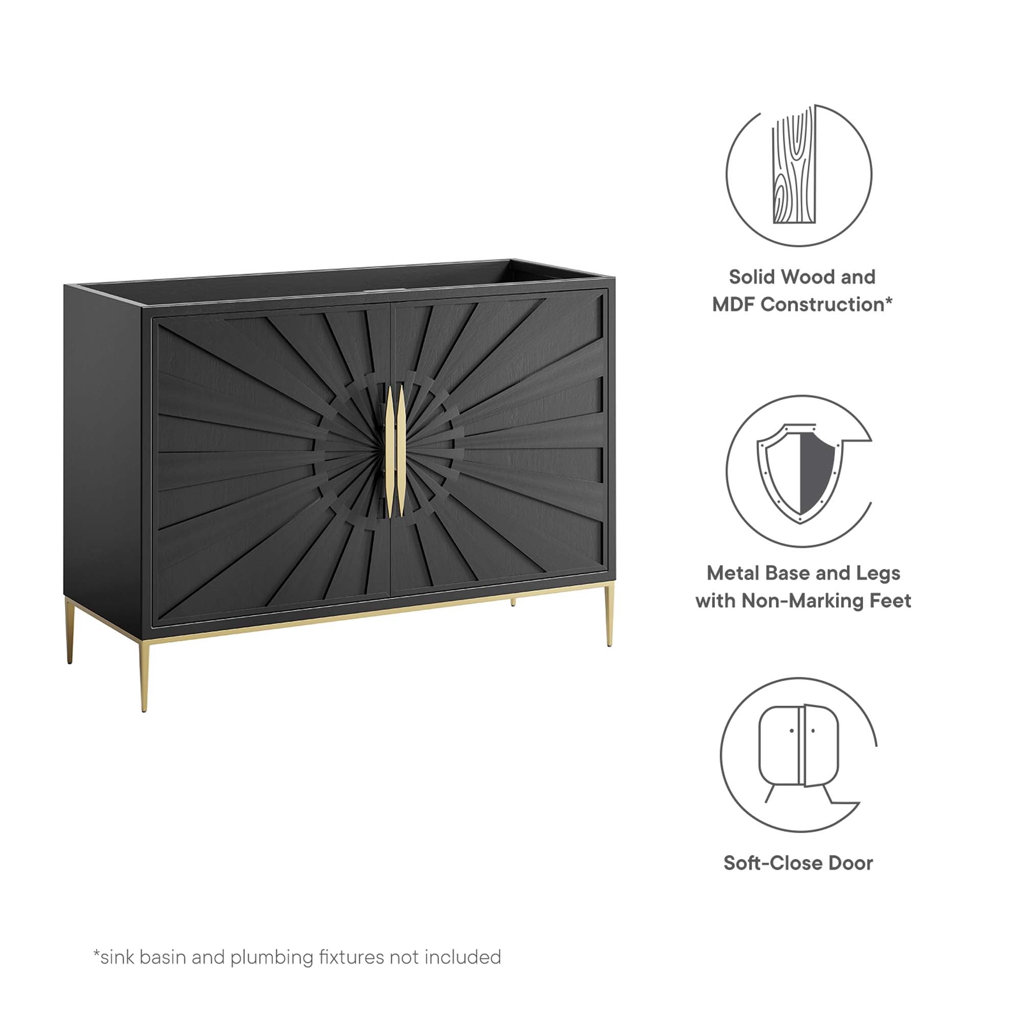 Awaken 48" Double or Single Sink Compatible (Not Included) Bathroom Vanity Cabinet, Black