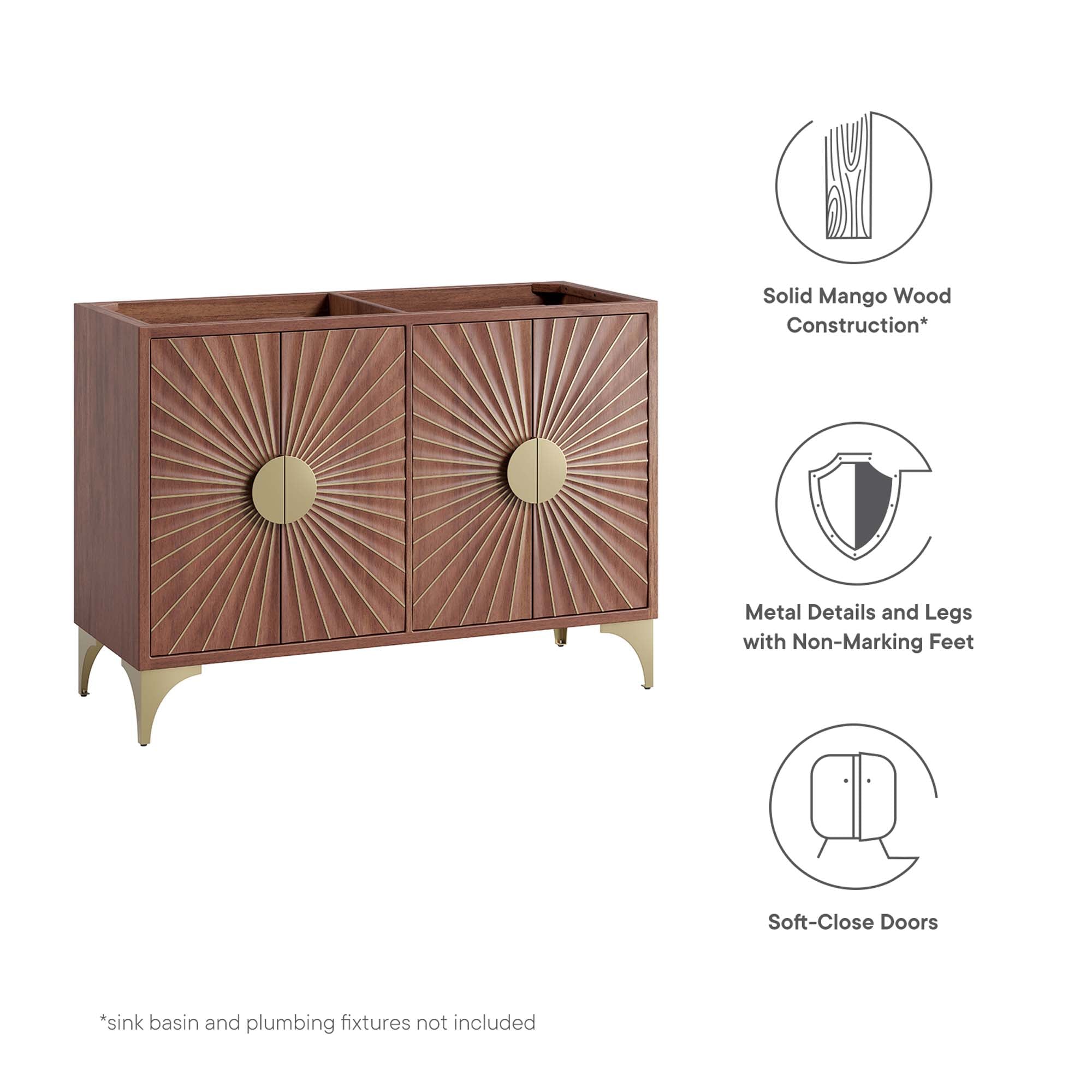 Daylight 48" Double Sink Compatible (Not Included) Bathroom Vanity Cabinet, Walnut