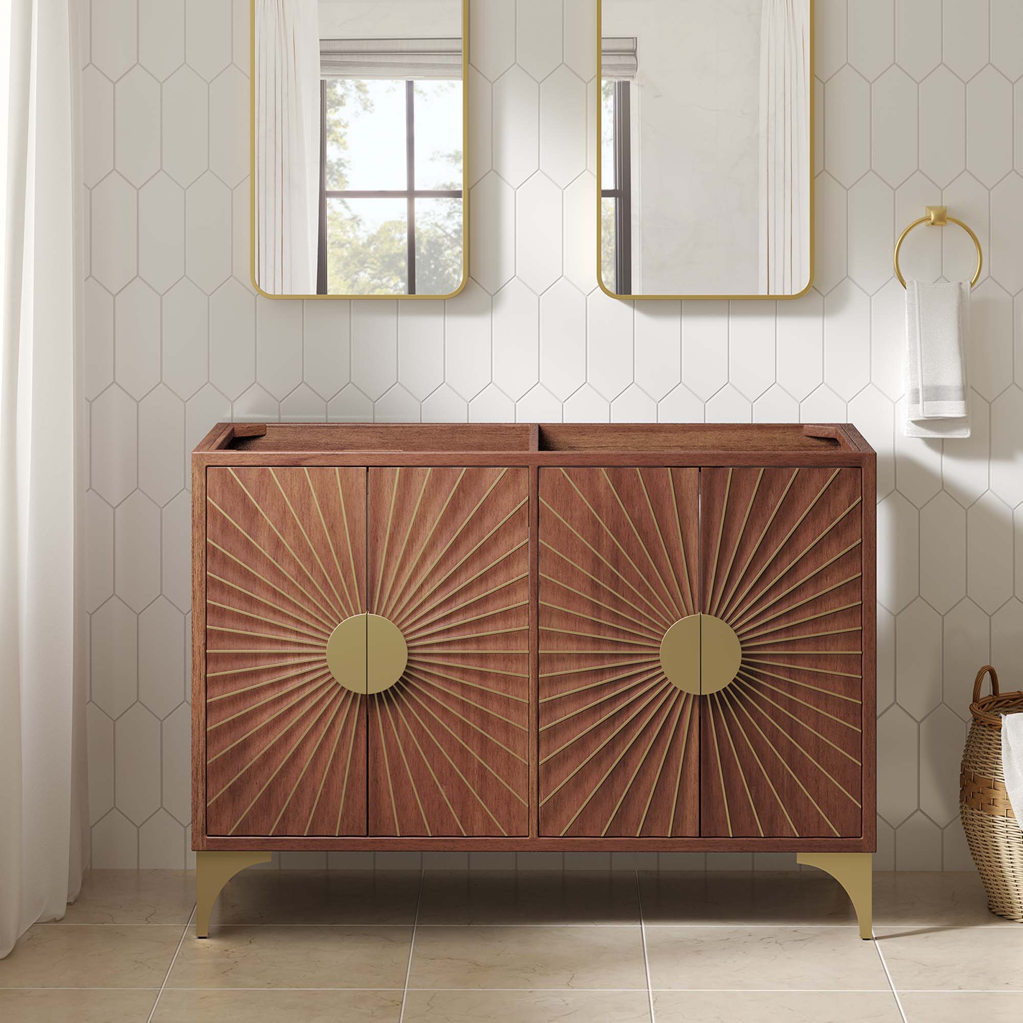 Daylight 48" Double Sink Compatible (Not Included) Bathroom Vanity Cabinet, Walnut