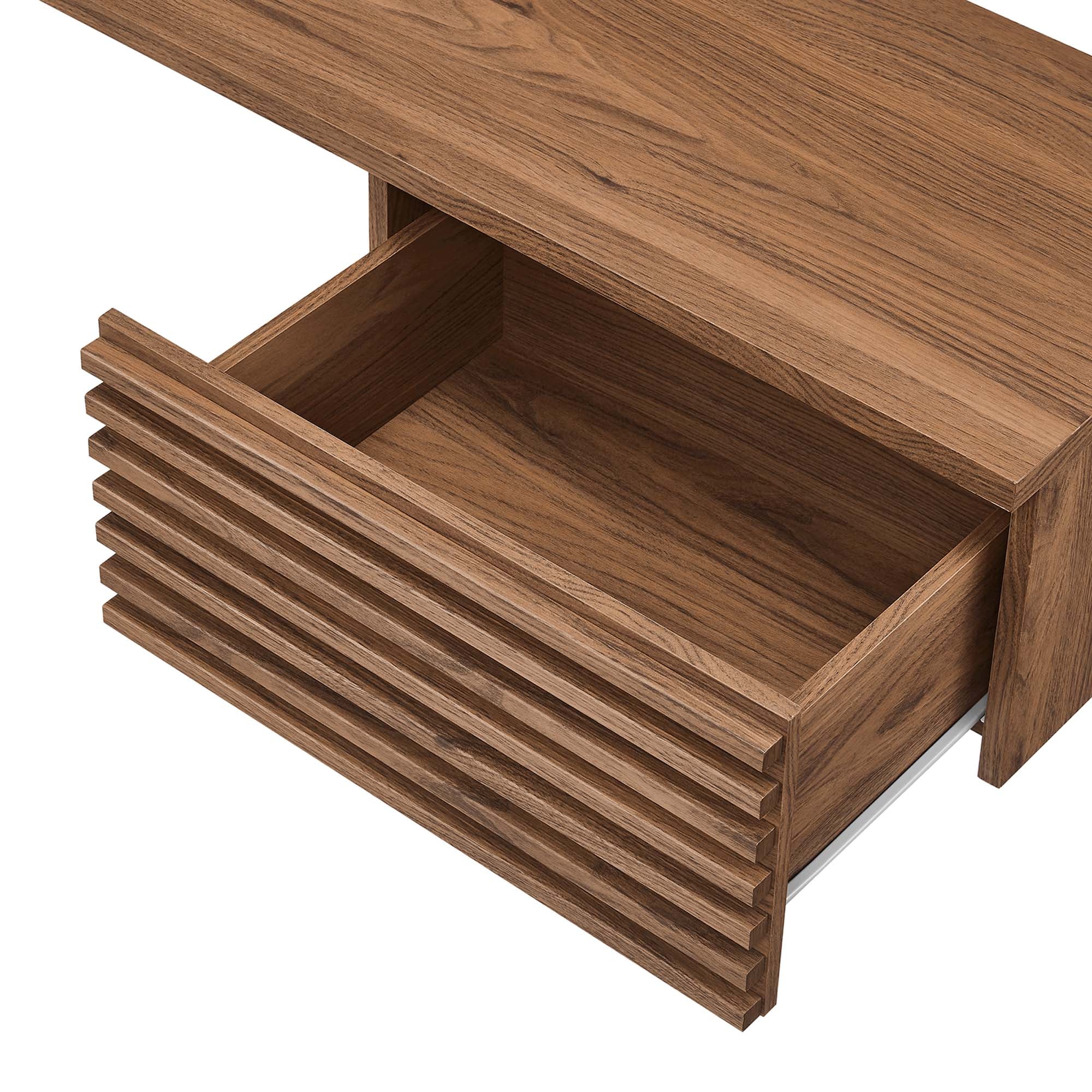 Render Wall Mount Corner Office Desk, Walnut