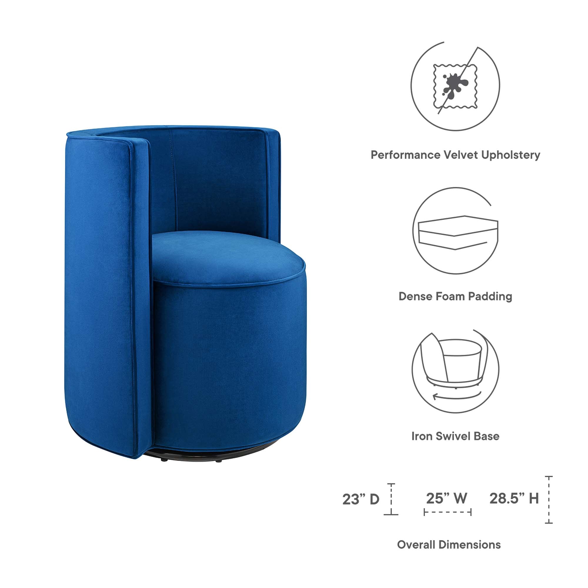 Della Performance Velvet Fabric Swivel Chair, Navy
