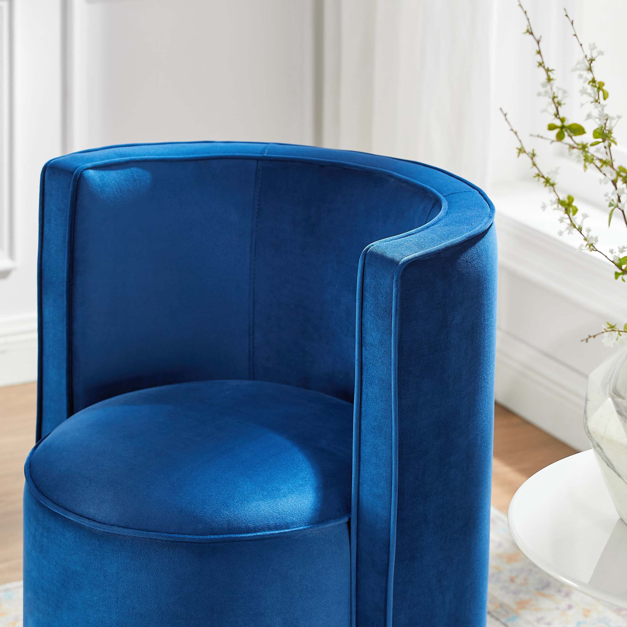 Della Performance Velvet Fabric Swivel Chair, Navy